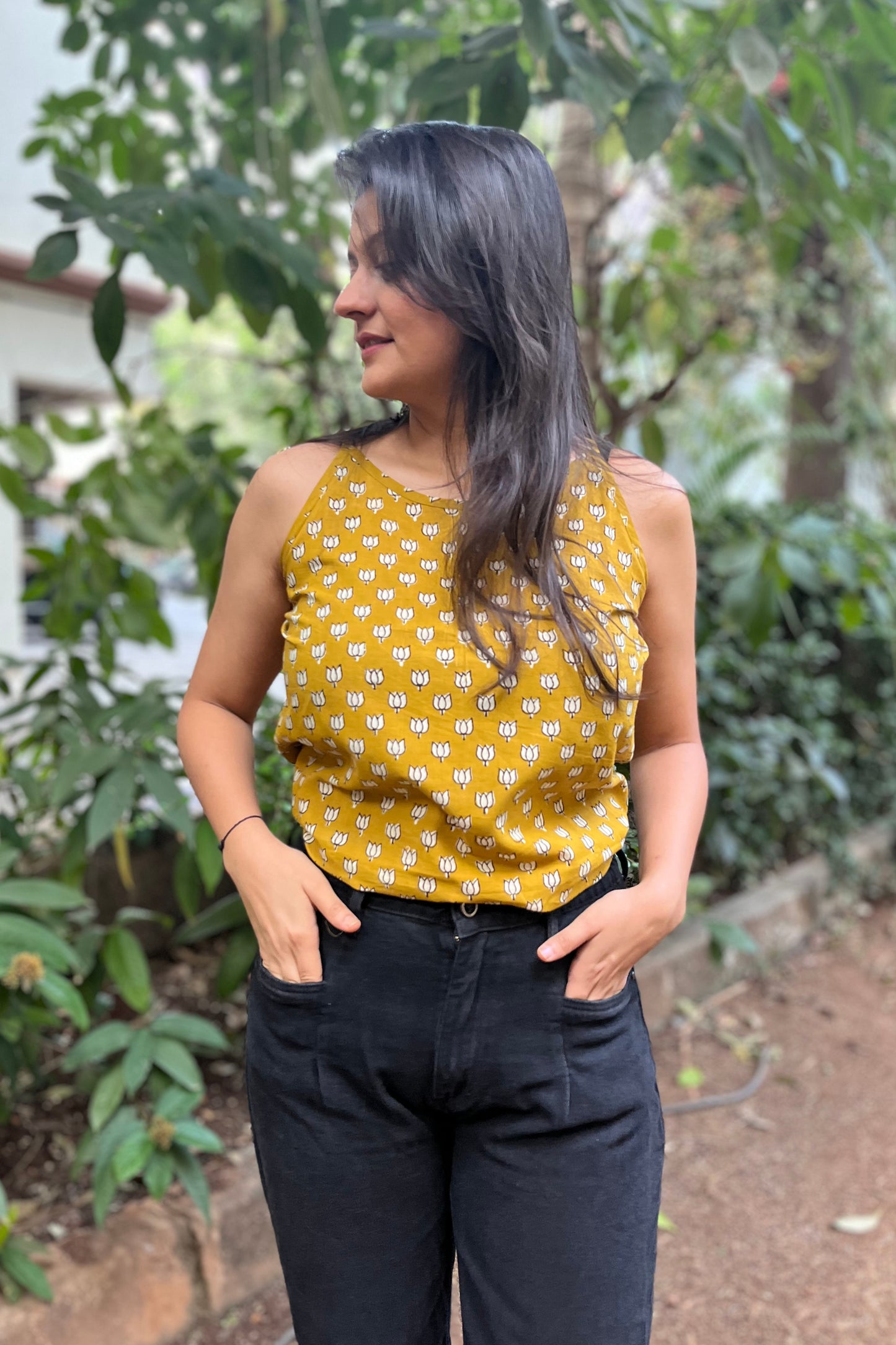 Mustard block printed camisole