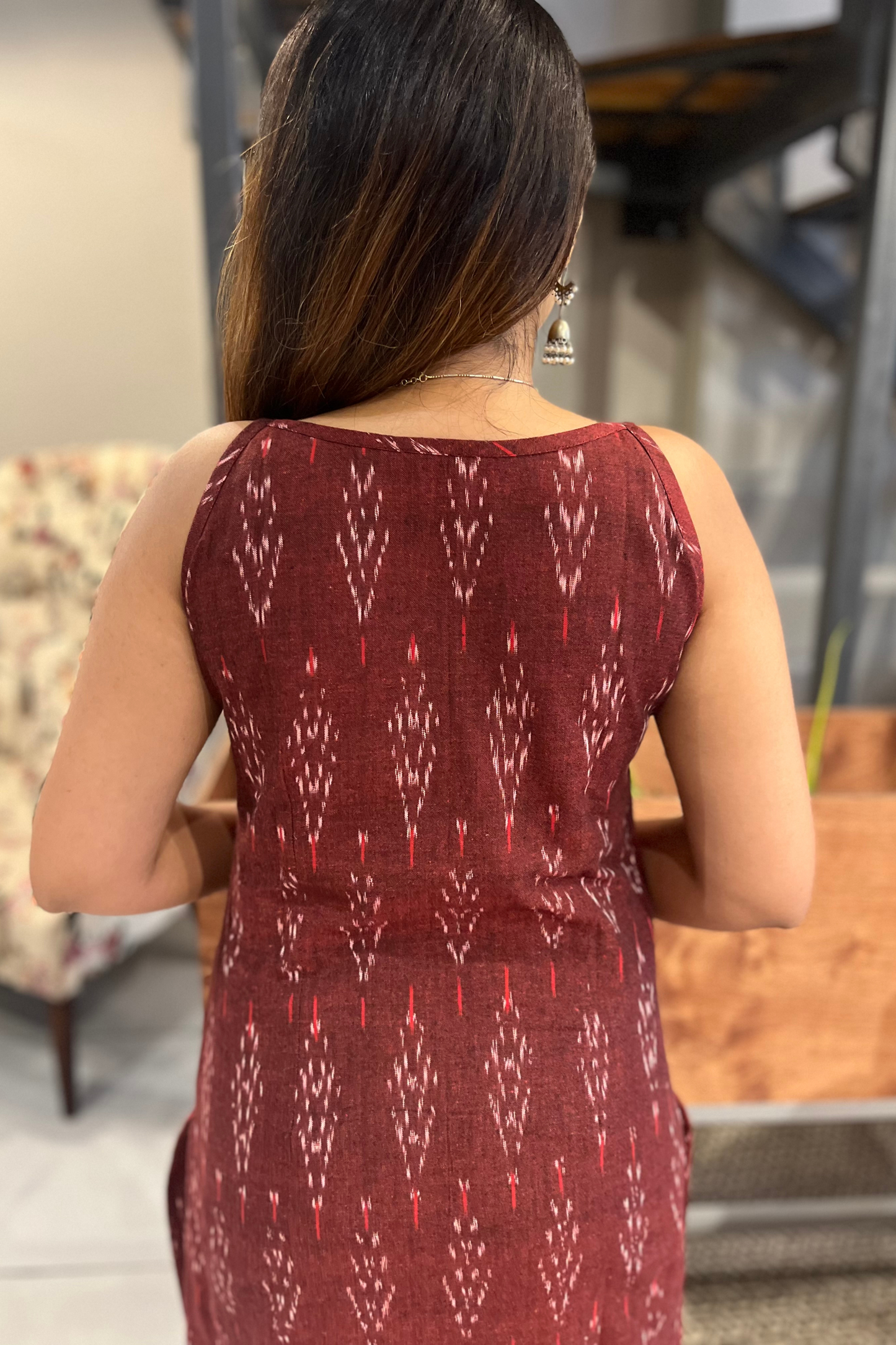 Maroon Ikat kurti