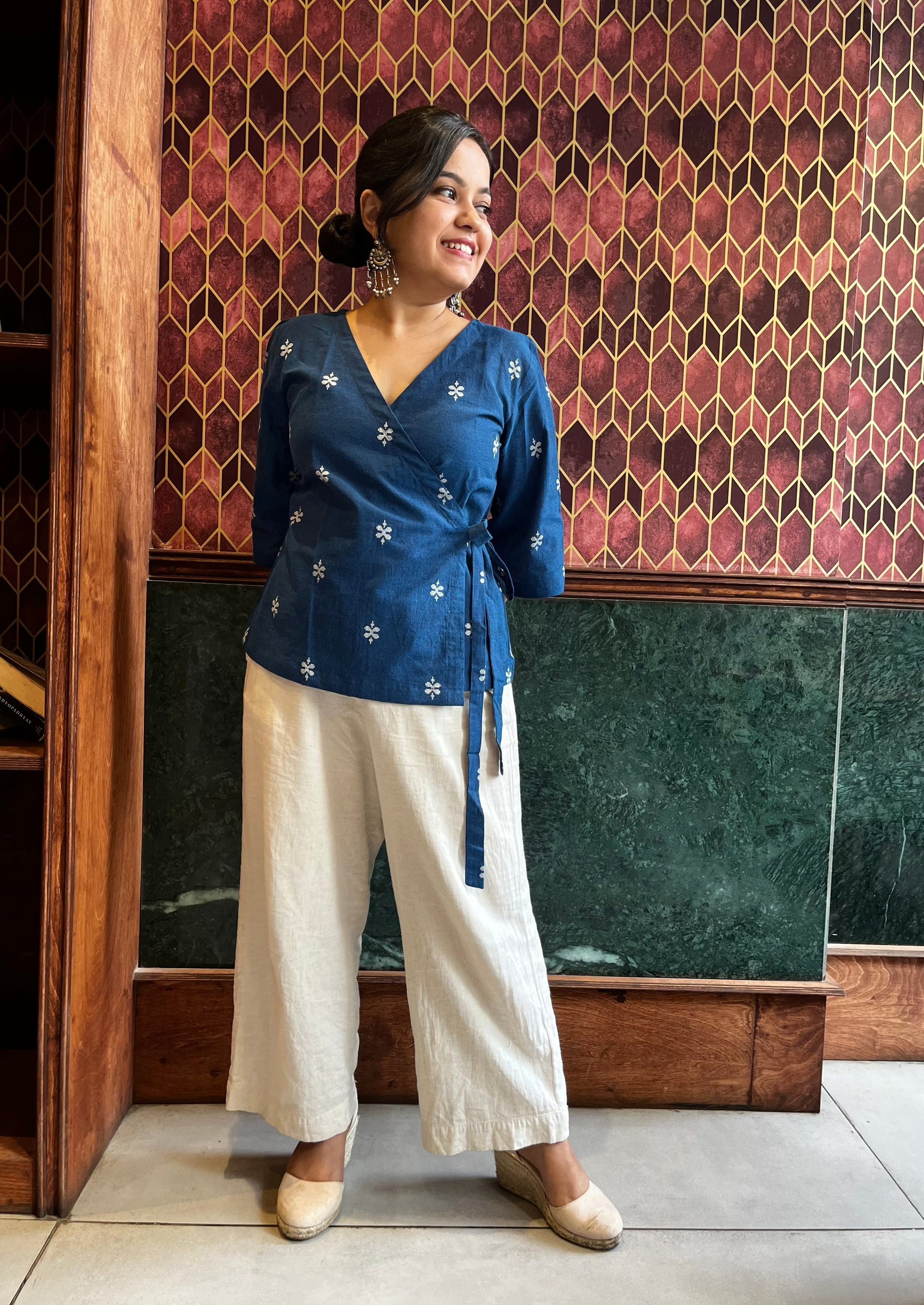 Buy women Phool wrap top : Blue floral wrap top | Silayi – SILAYI