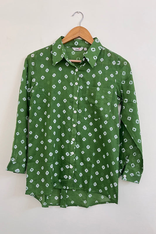 Mulmul Bandhani shirt-Olive