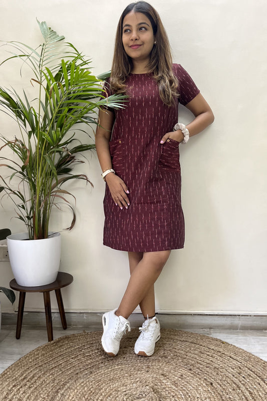 Hampi Ikat shift dress-Maroon