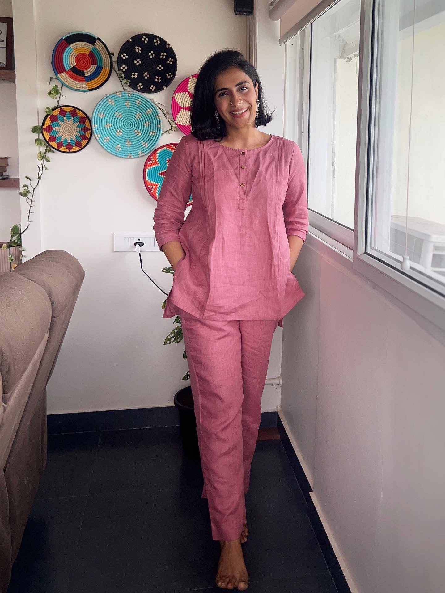 Linen kurta coord set- Pink (Pre-order)