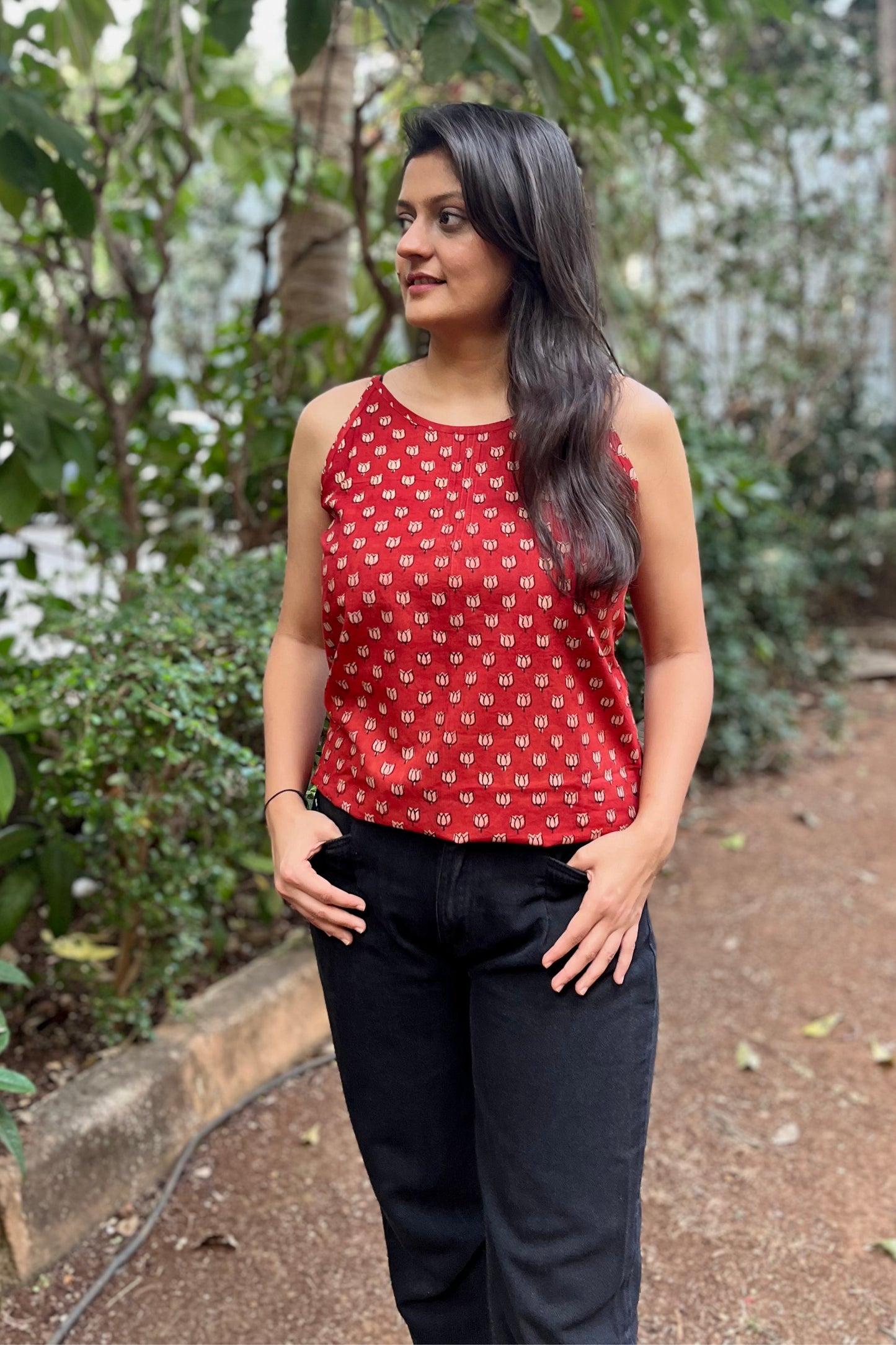 Rust block printed camisole
