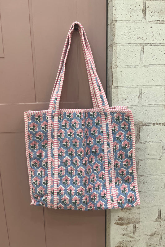 Sky blue block printed bag