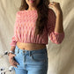 Peach ikat cropped top-XS