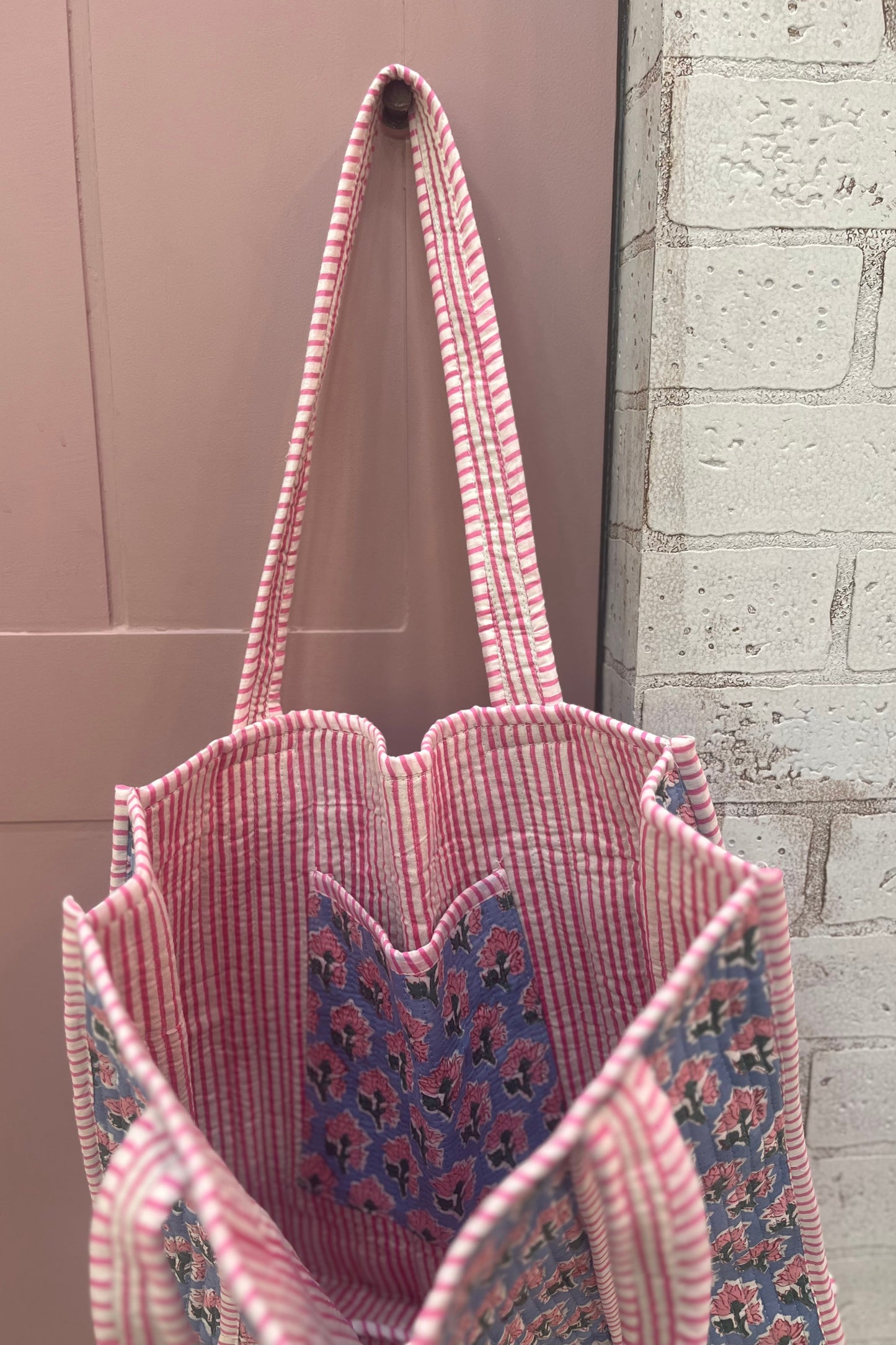 Sky blue block printed bag