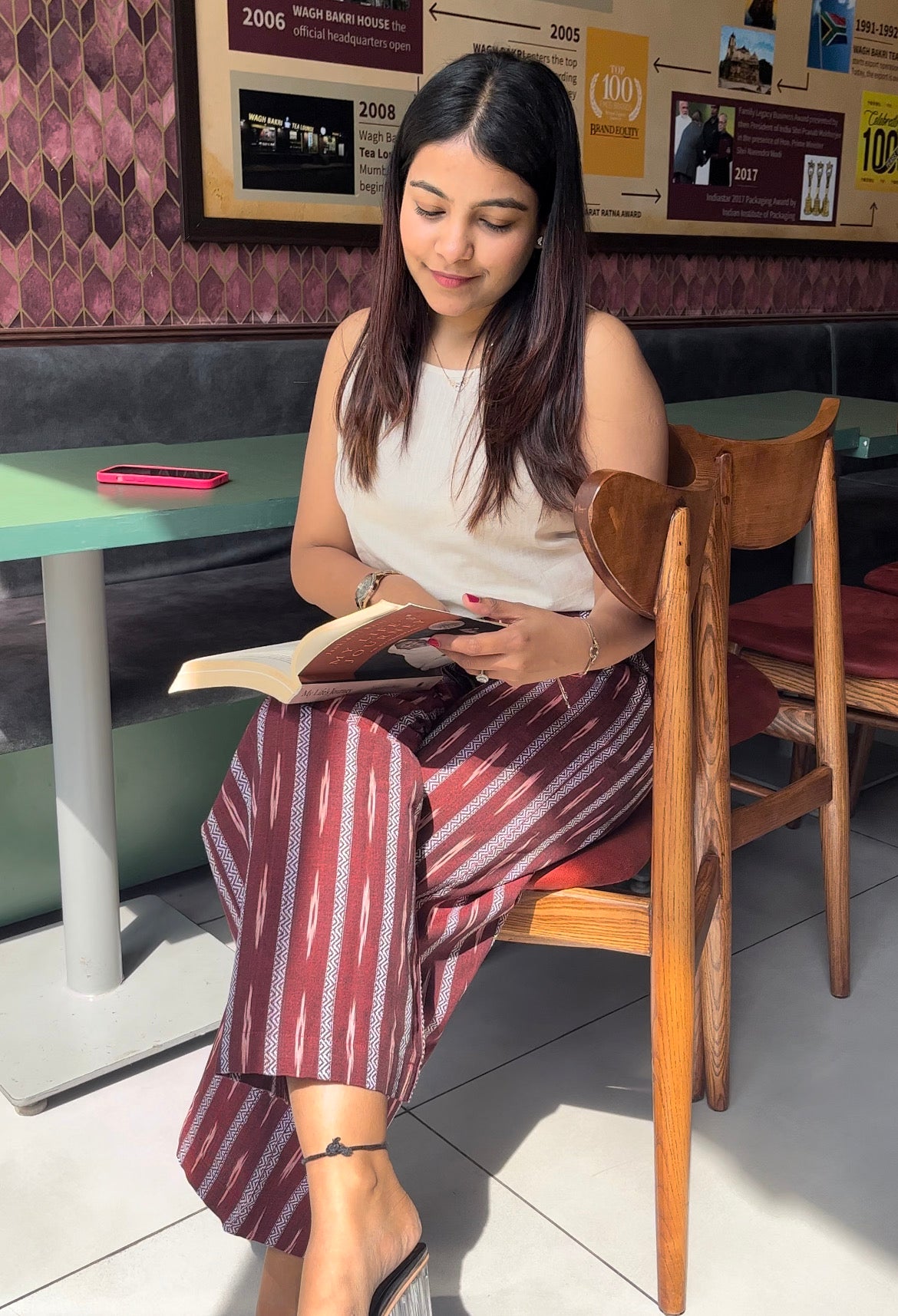 Wine wide legged Ikat pants
