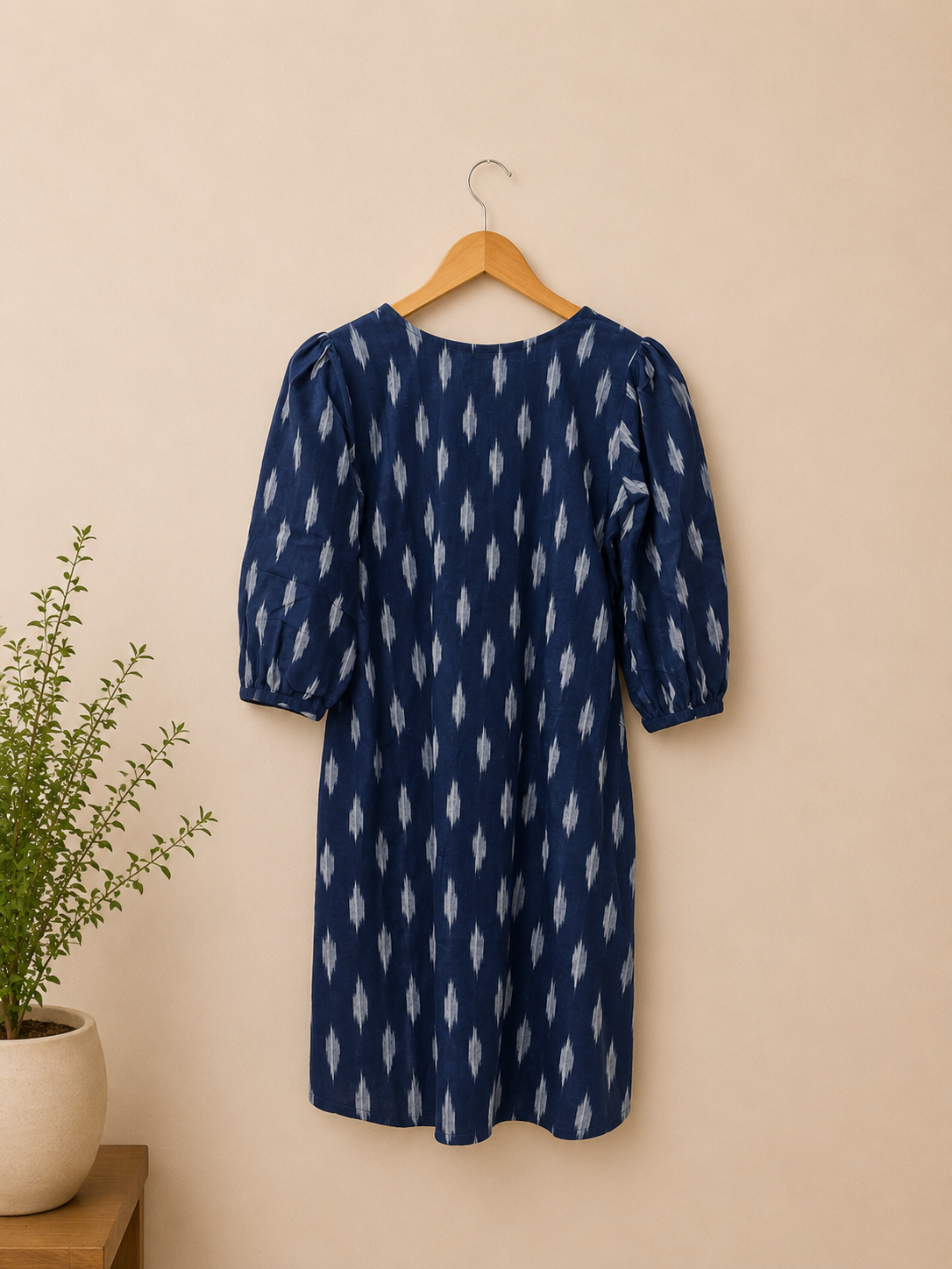 Navy ikat shift dress-S