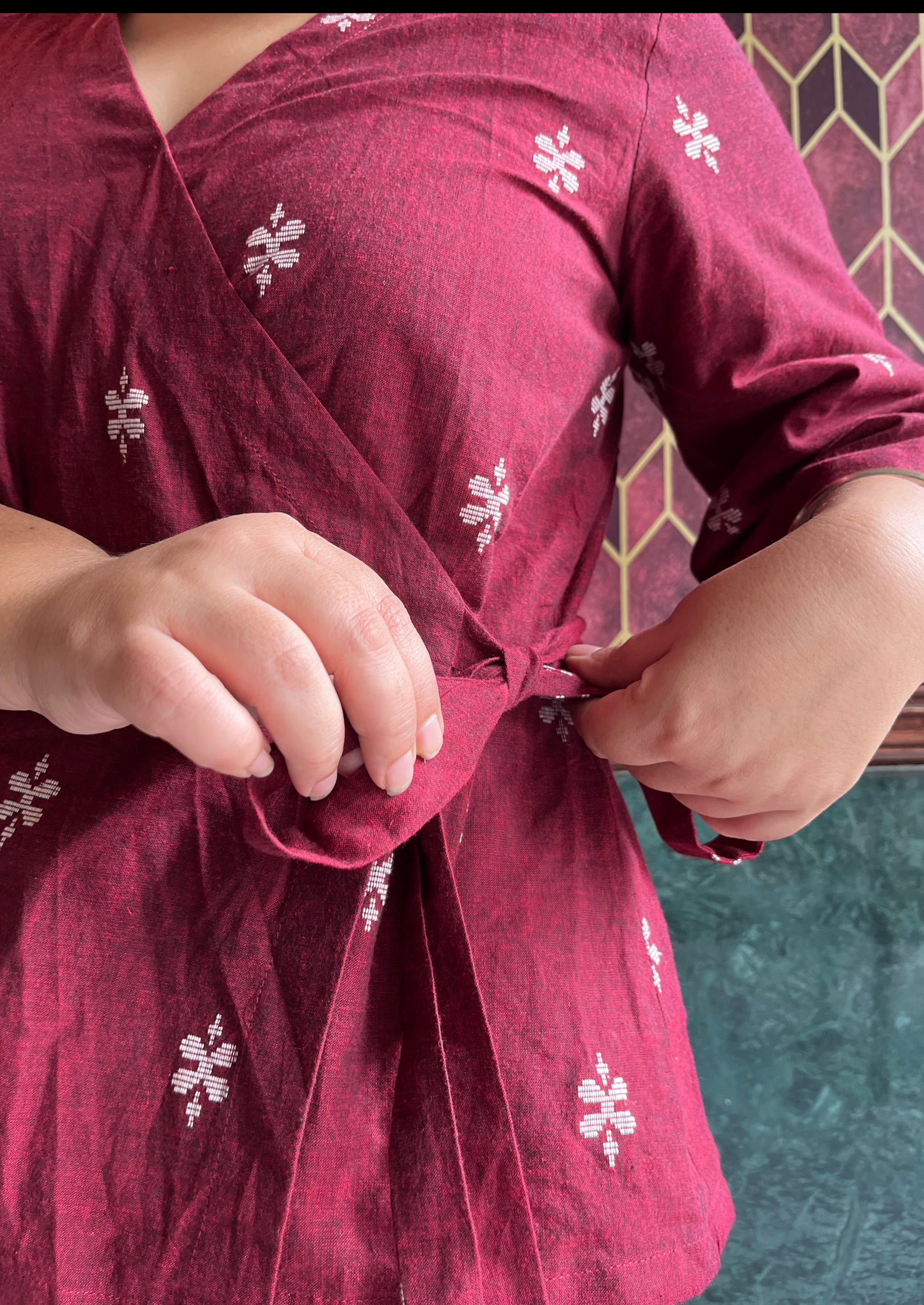 Maroon handloomed wrap top