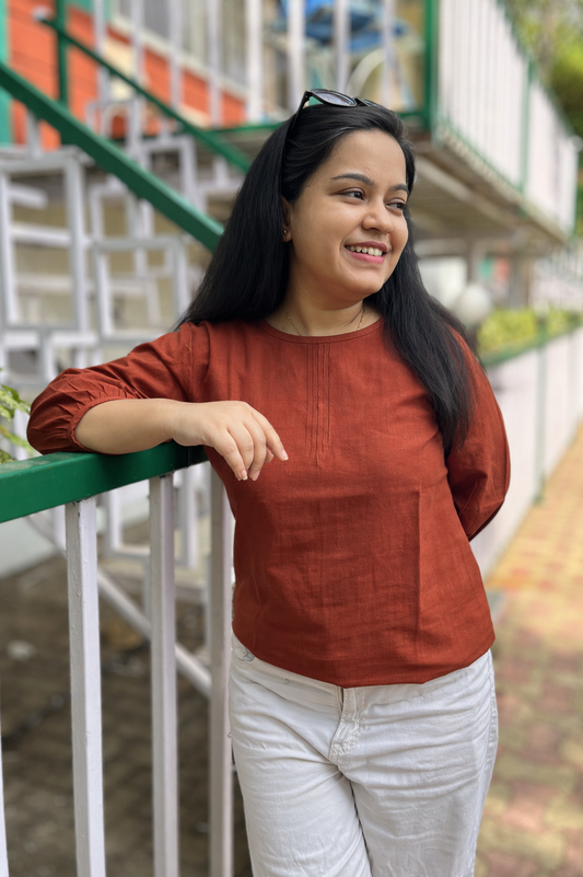 Rust handloom top