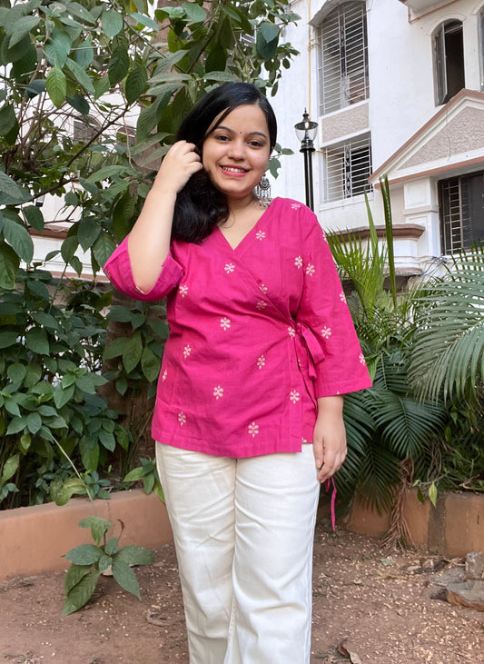 Phool wrap top- Rani Pink