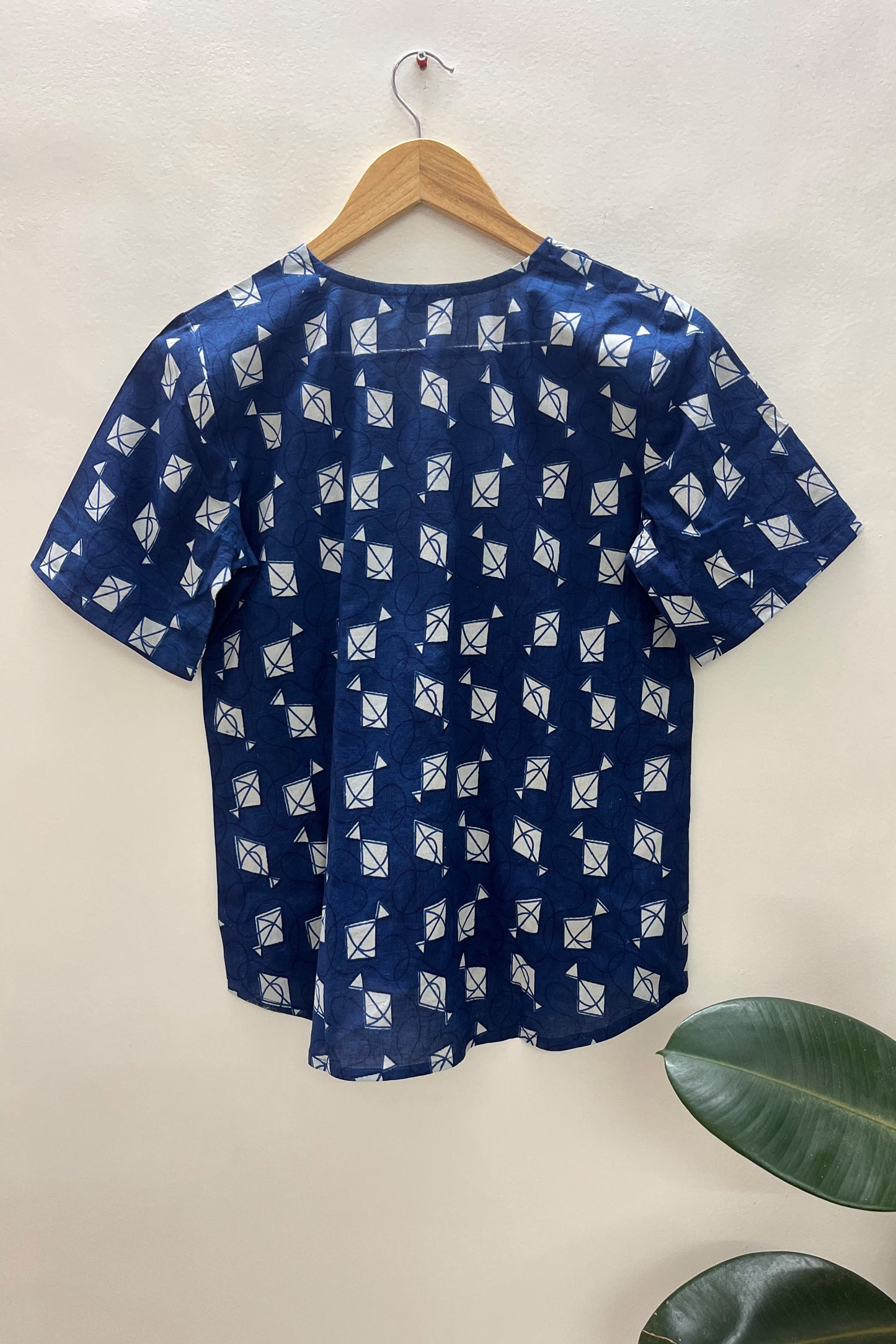 Indigo hand-blocked tops