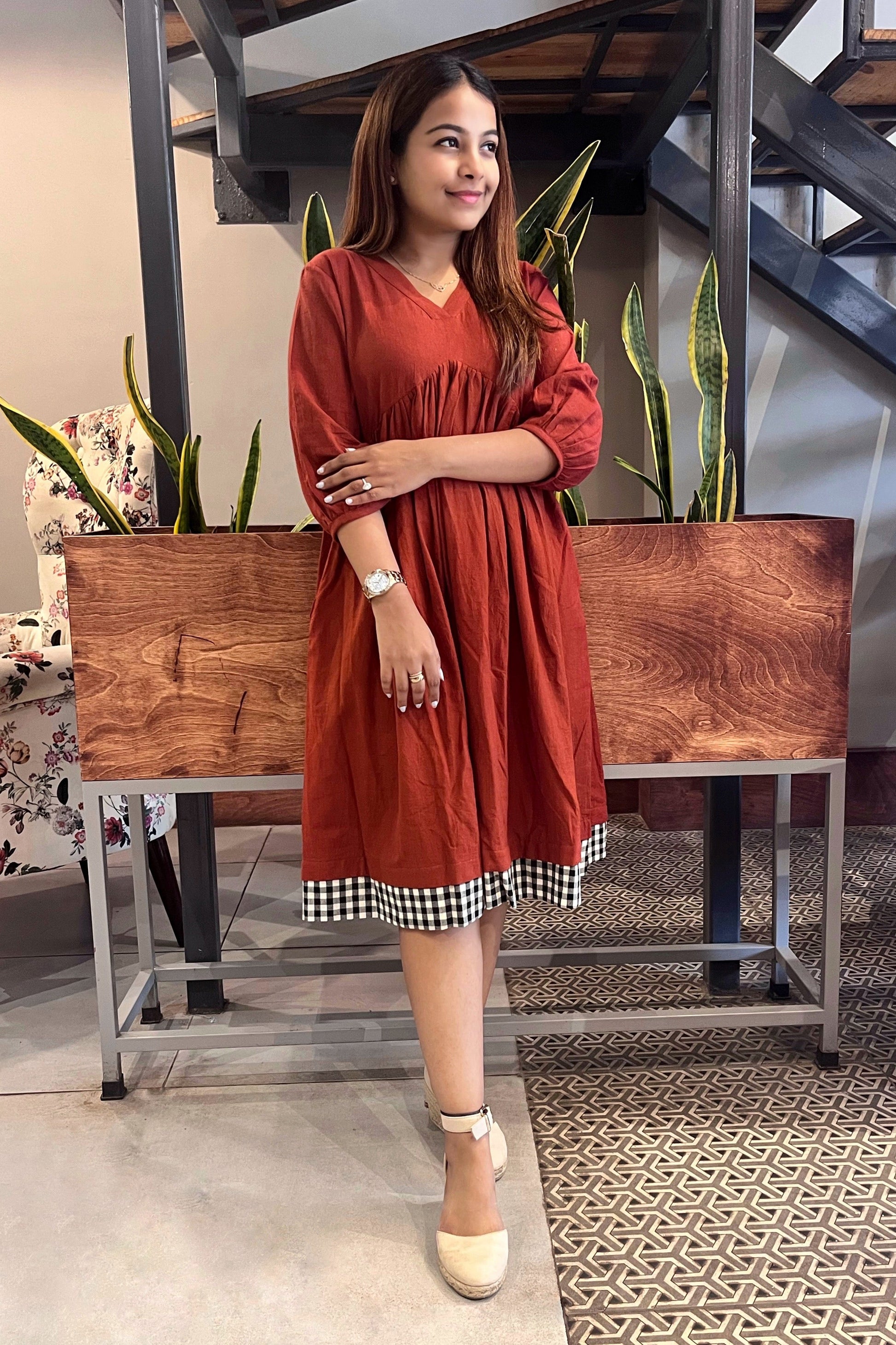 rust schiffli cotton dress Thank U Next Rust Schiffli Mini Summer Dress for Women