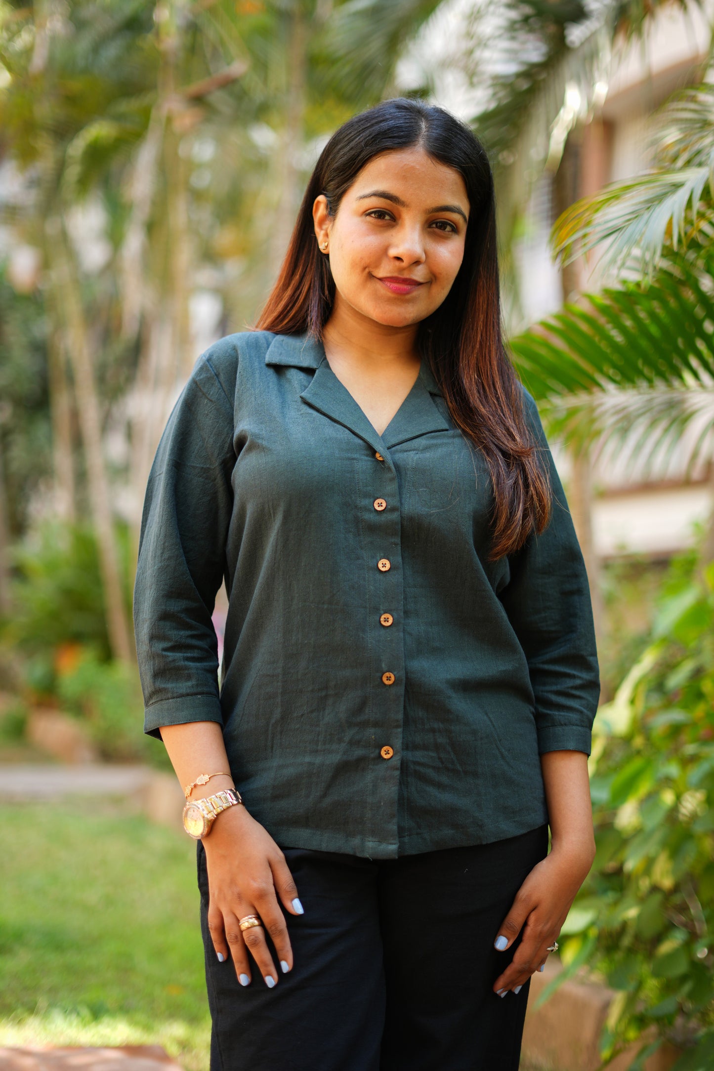 Malai Cotton Shirt-Bottle Green-S