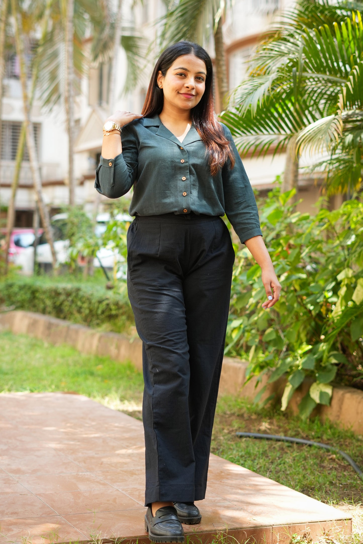 Malai Cotton Shirt-Bottle Green-S