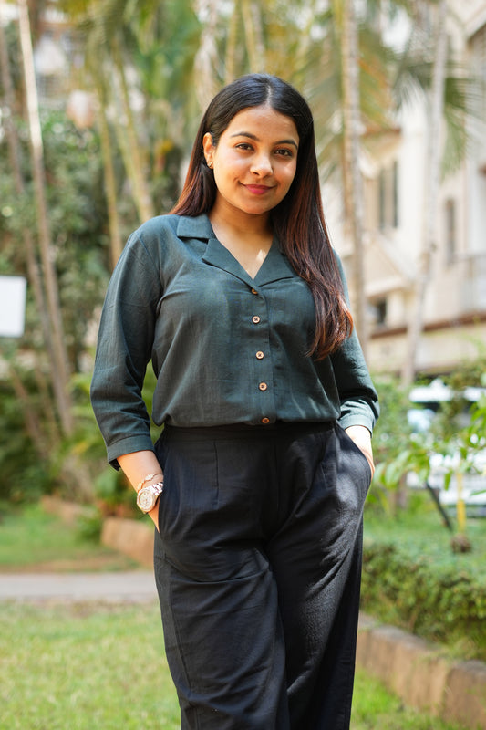 Malai Cotton Shirt-Bottle Green-S
