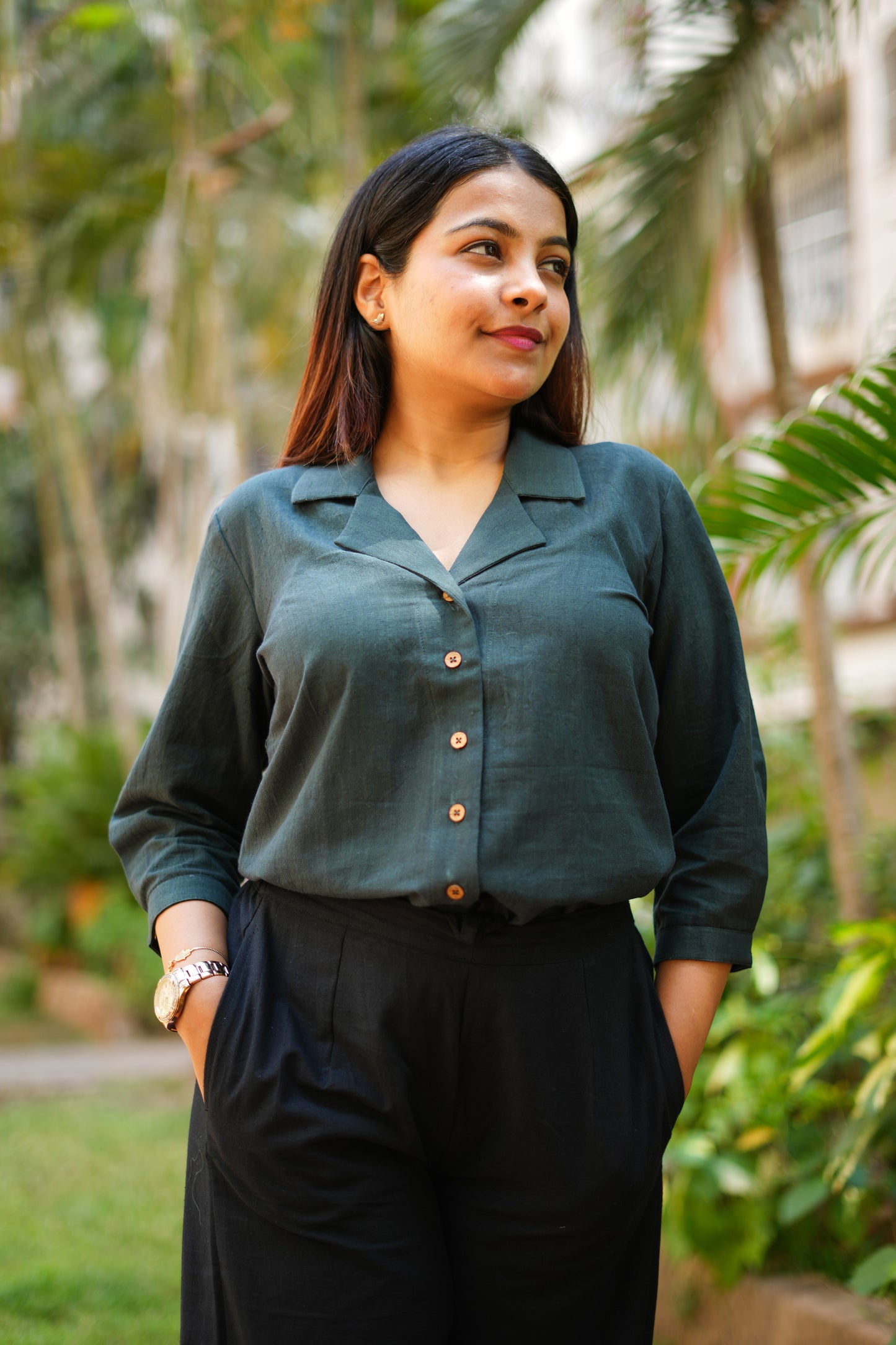 Malai Cotton Shirt-Bottle Green-S