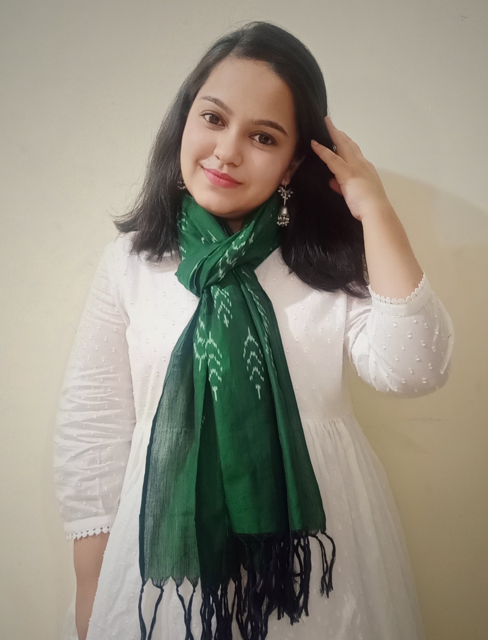 Ikat scarf- Forest green - www.silayi.in