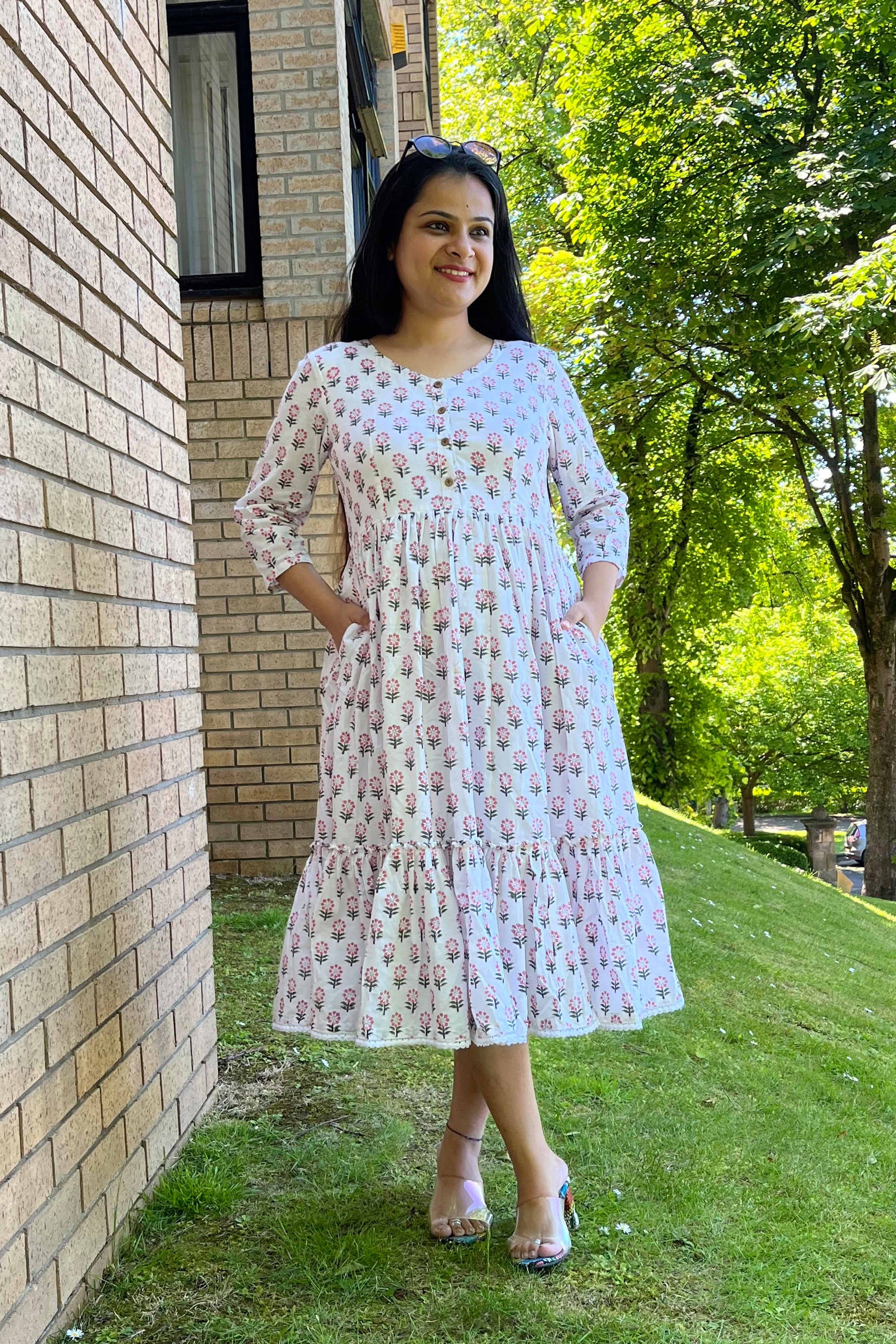 White Block Printed Dress - SILAYI