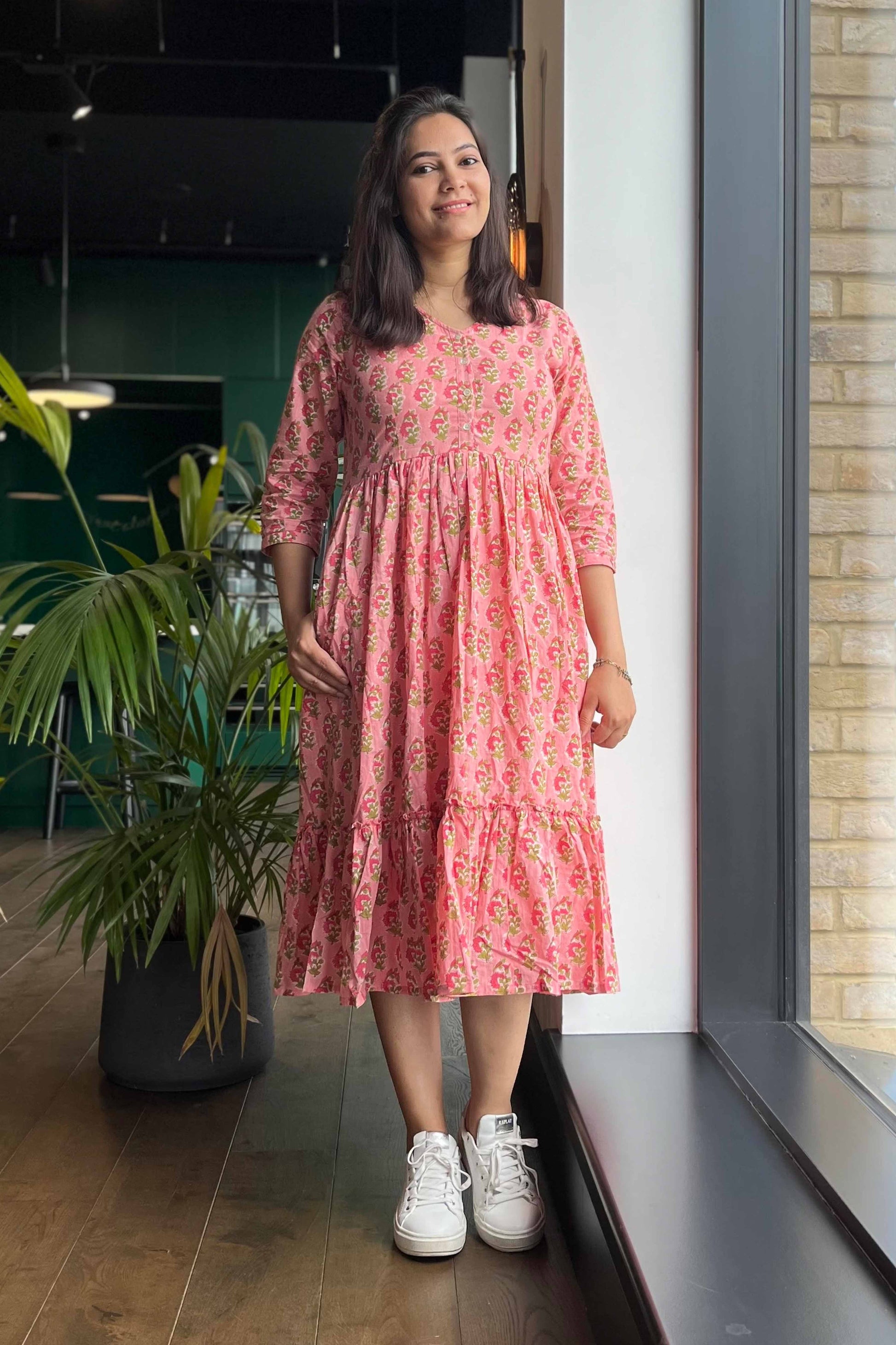 Apricot block printed Dress - SILAYI