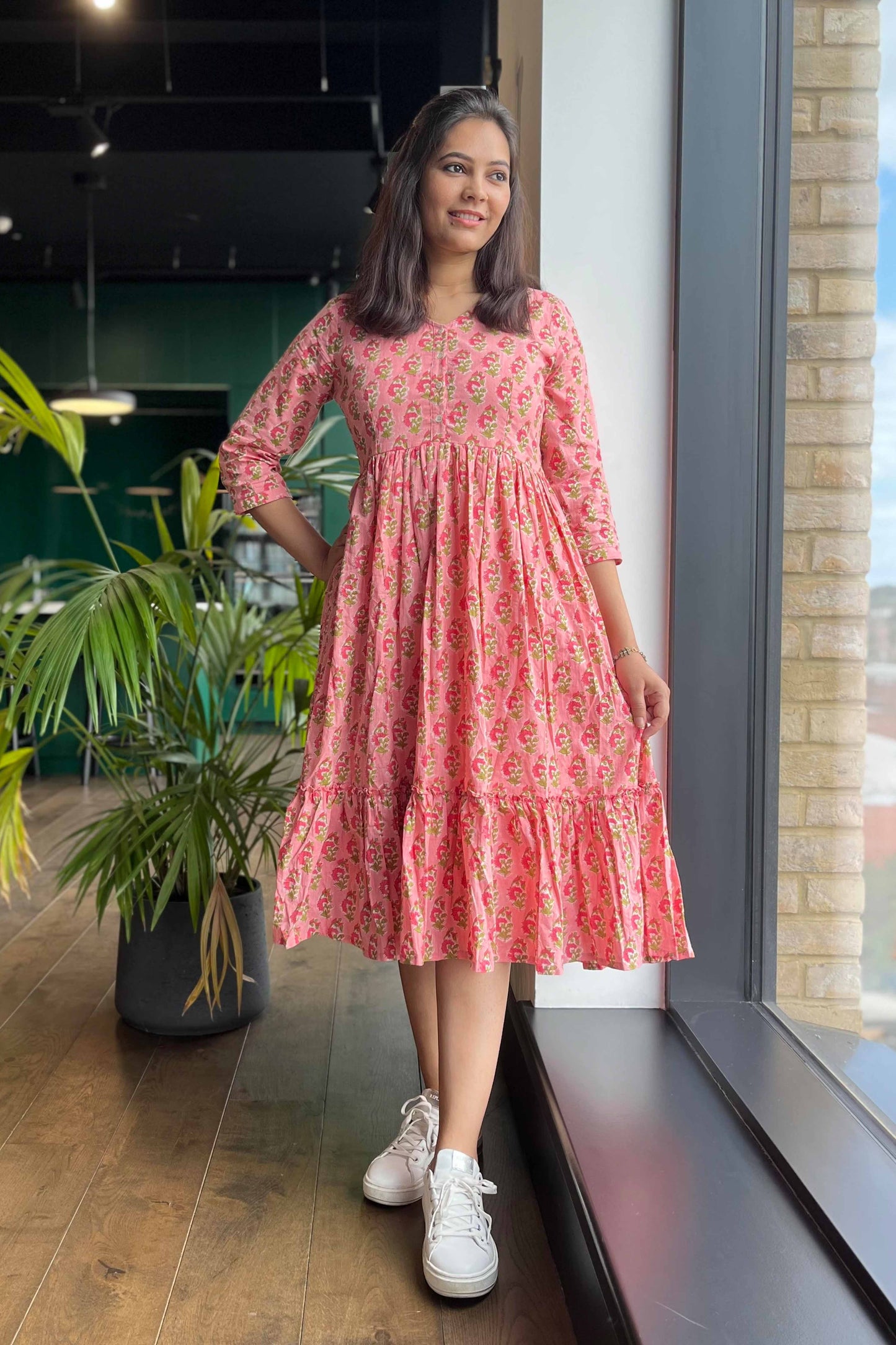 Apricot block printed Dress - SILAYI