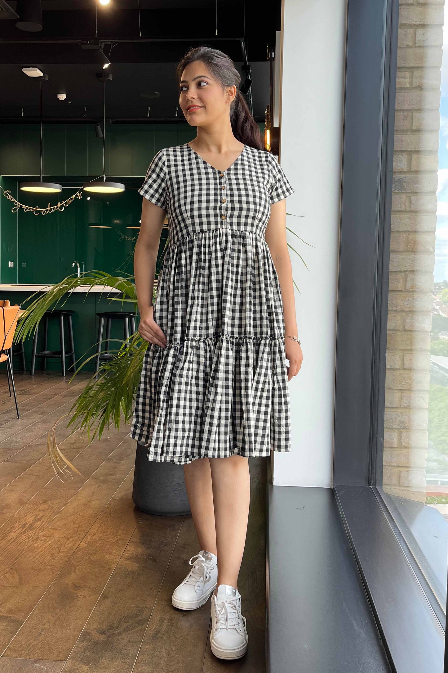 Black & White Checks Dress - SILAYI