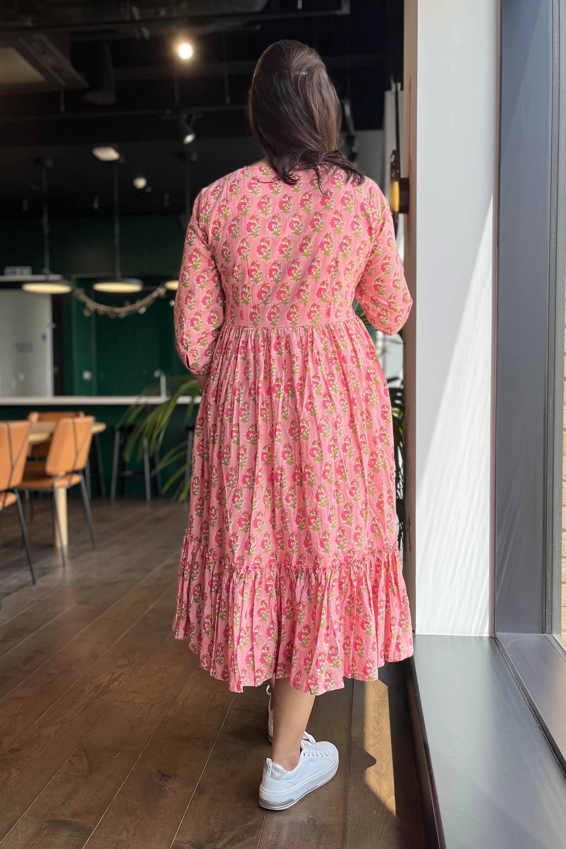 Apricot block printed Dress - SILAYI