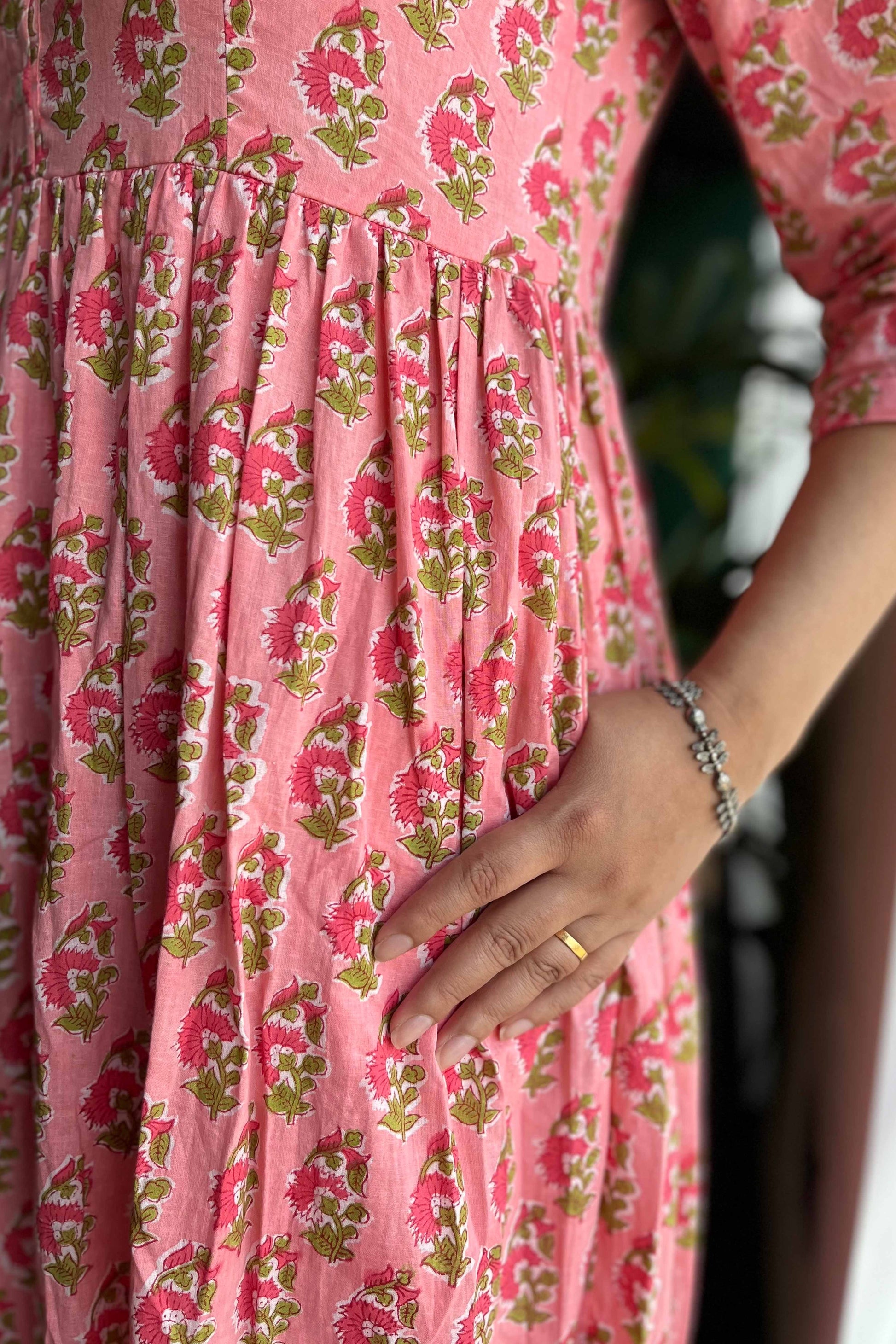 Apricot block printed Dress - SILAYI