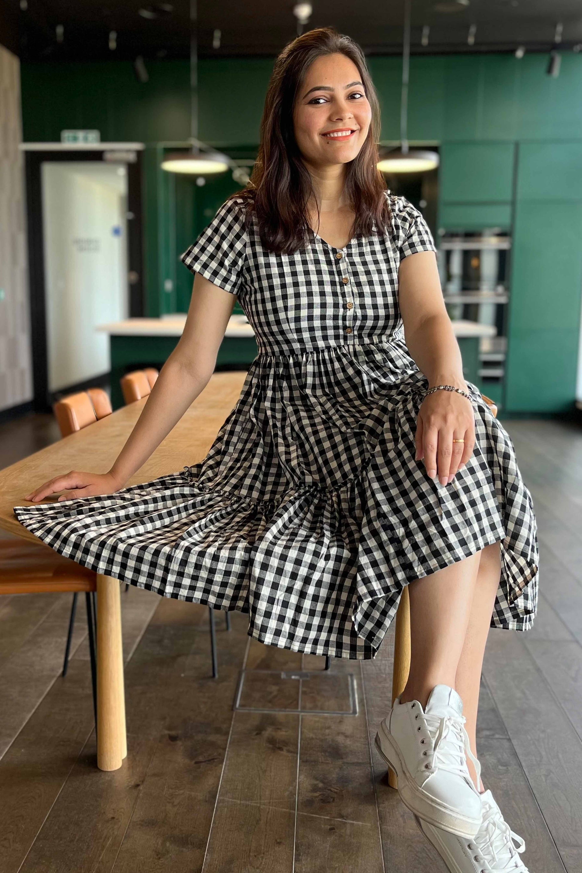 Black & White Checks Dress - SILAYI