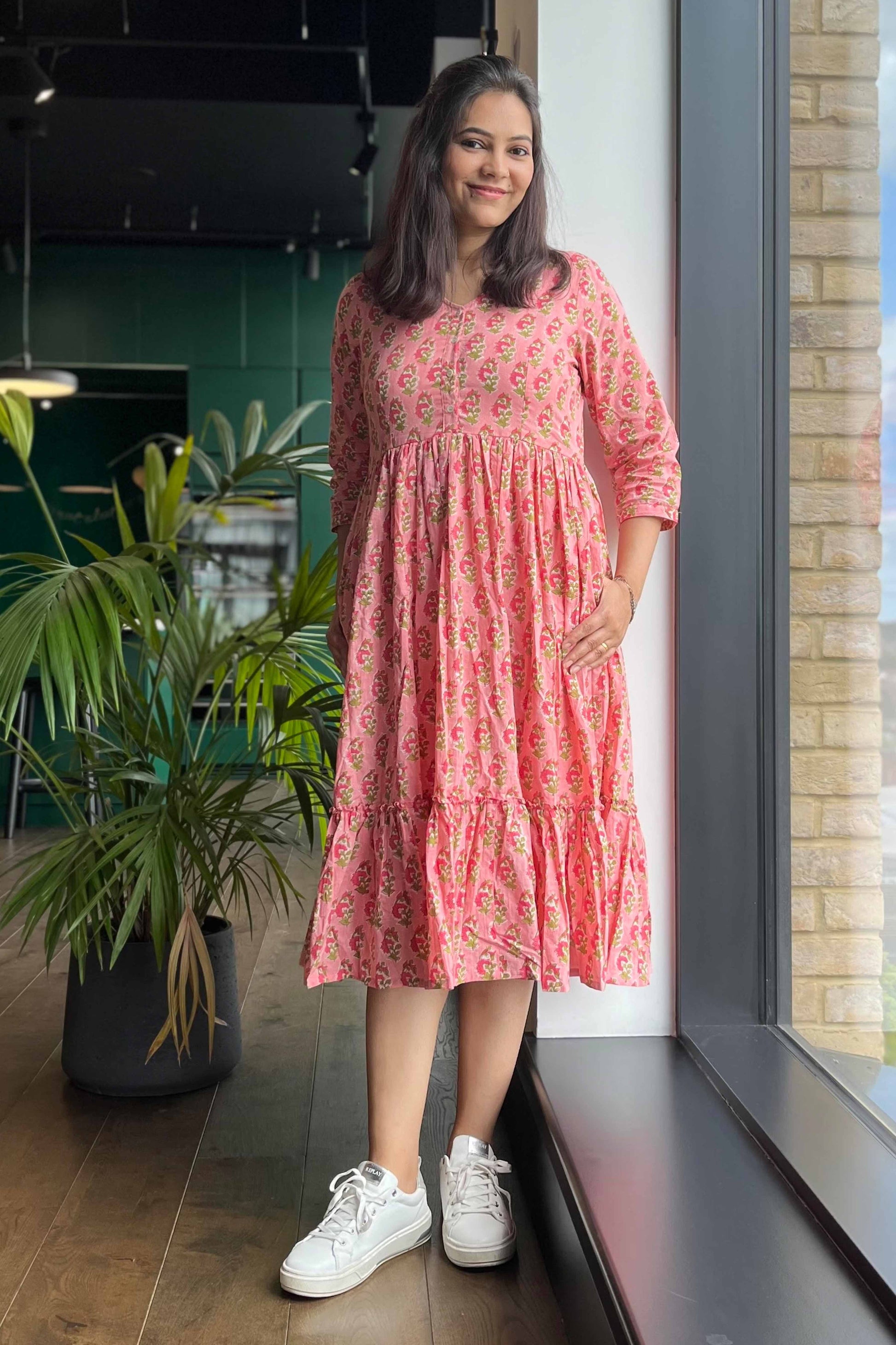 Apricot block printed Dress - SILAYI