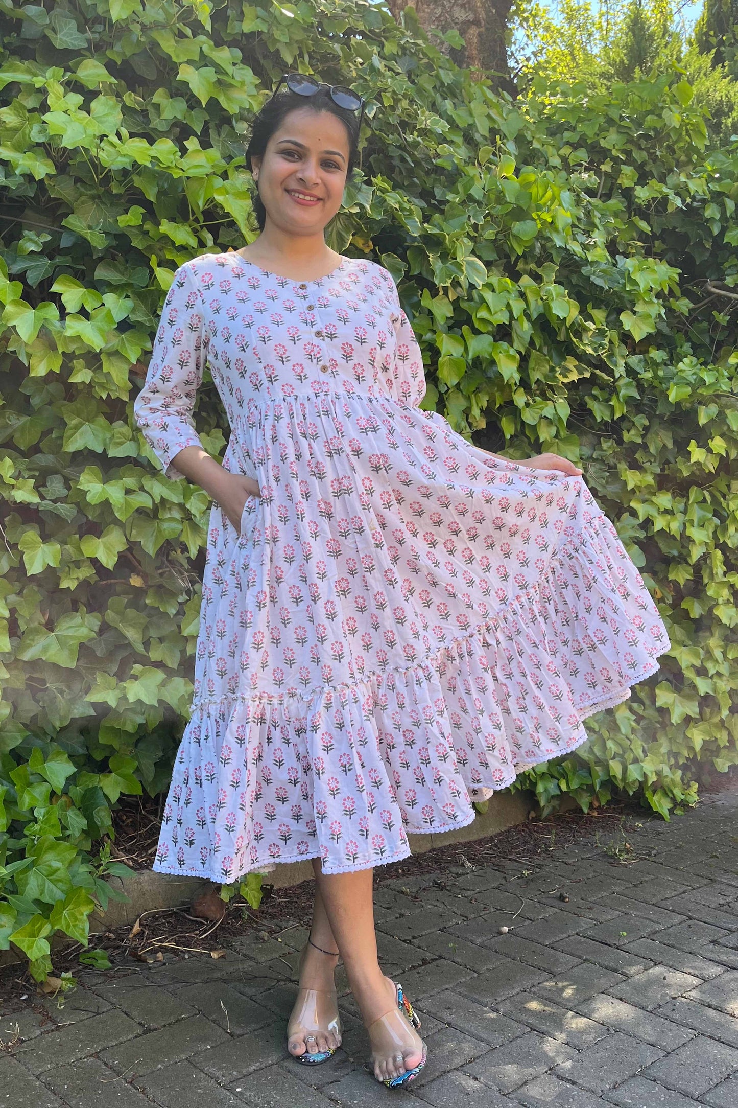White Block Printed Dress - SILAYI