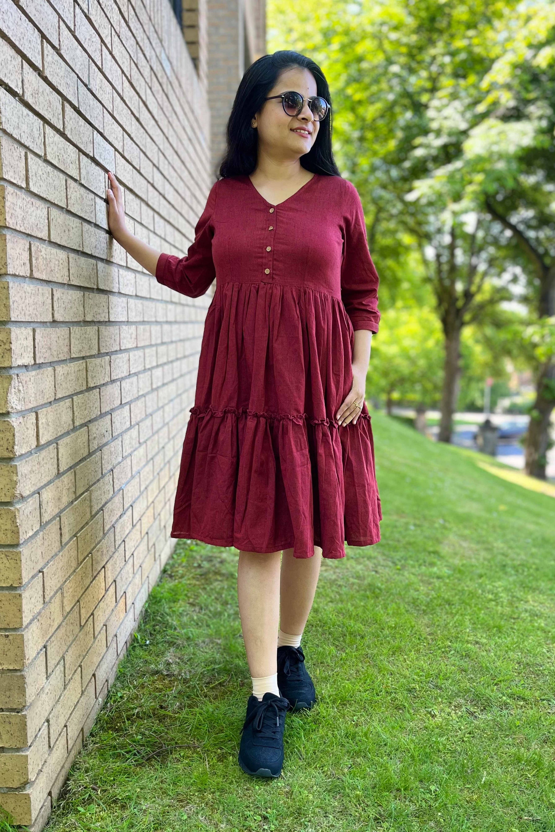 Berry red handloom dress - SILAYI