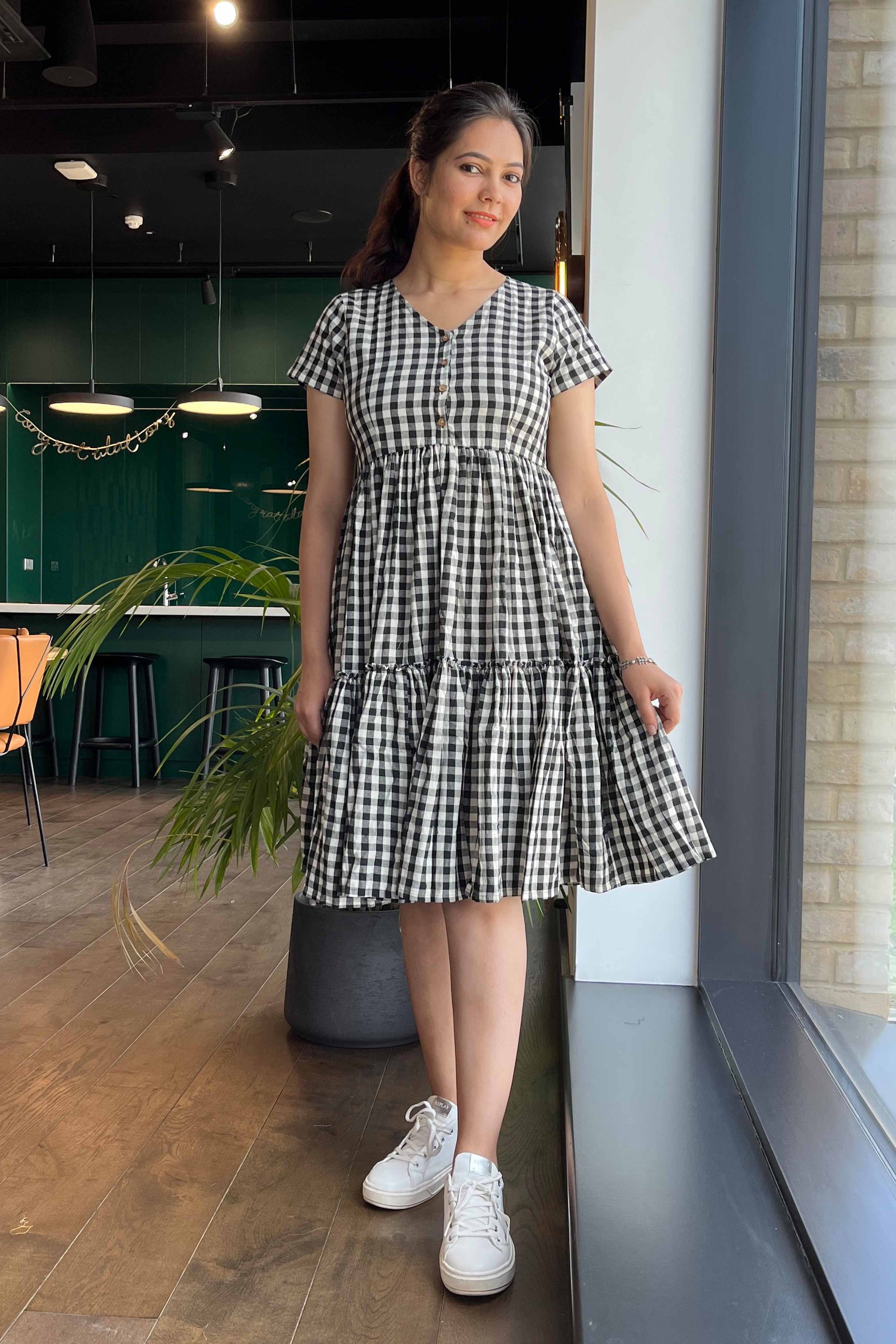 Black & White Checks Dress - SILAYI