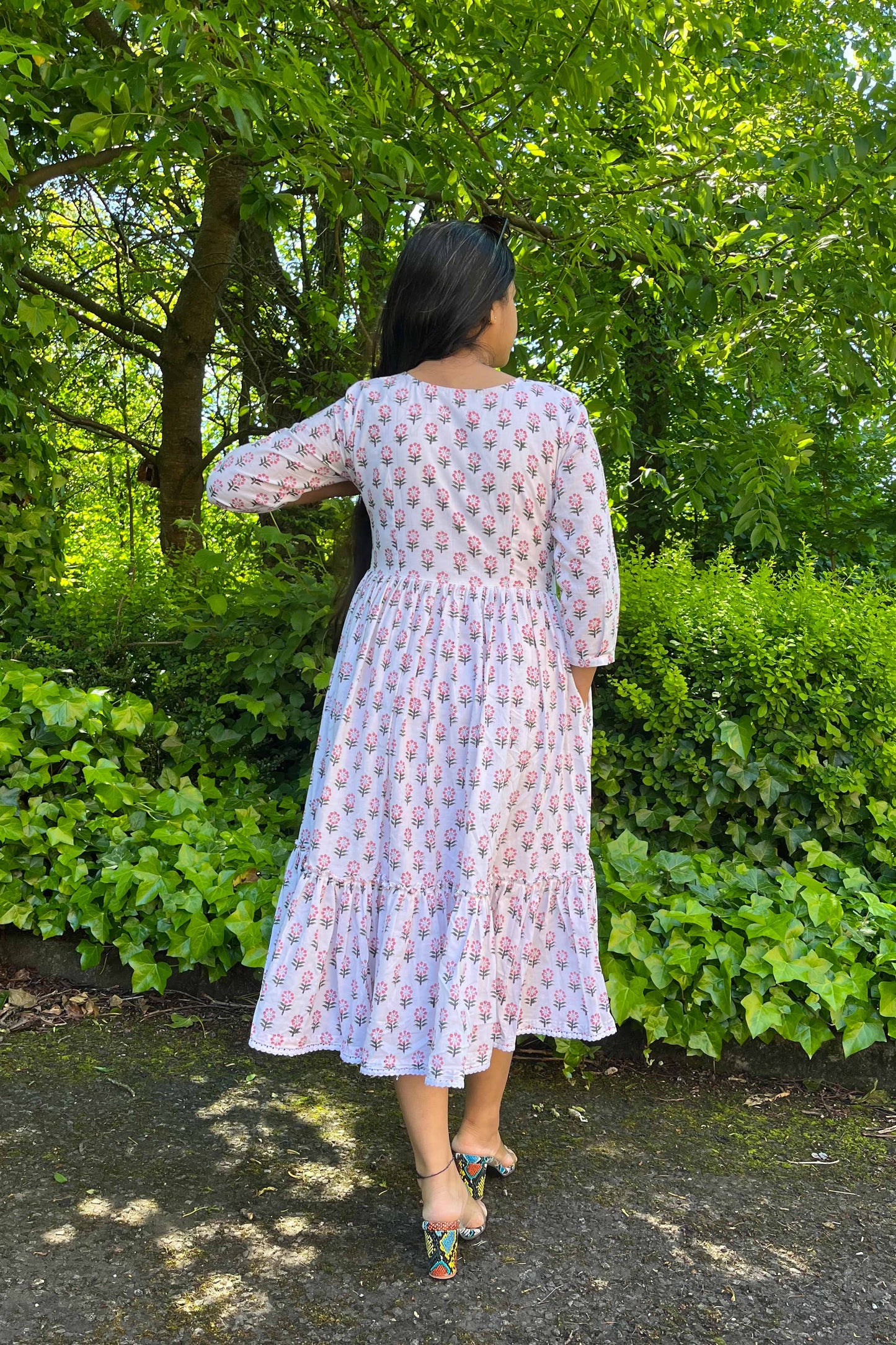 White Block Printed Dress - SILAYI