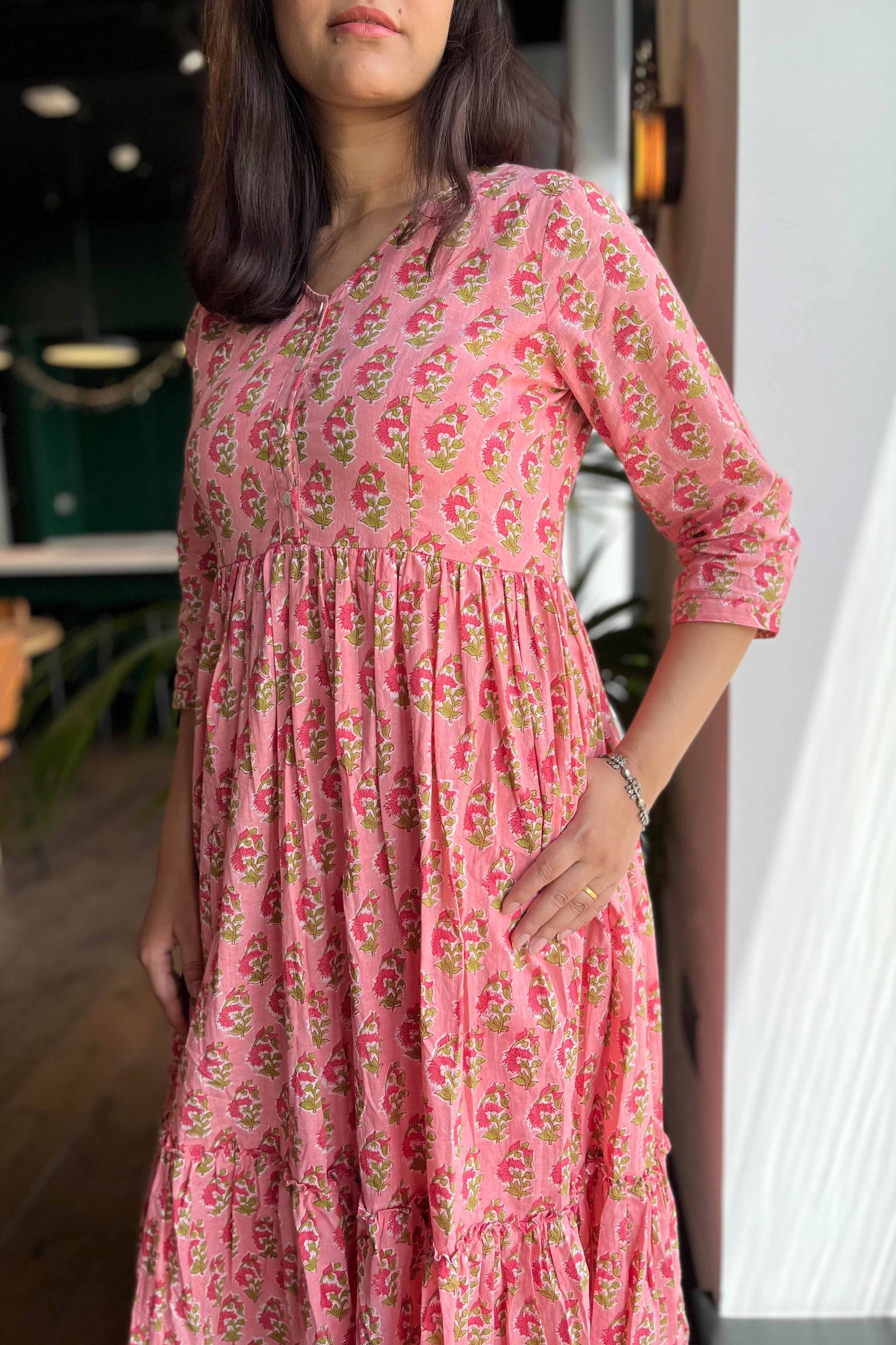 Apricot block printed Dress - SILAYI