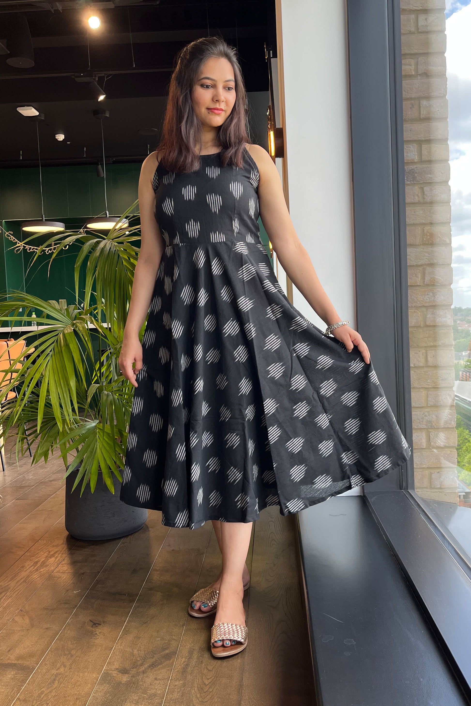 Black Circular Ikat dress - SILAYI