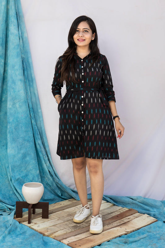 Black ikat shirt dress - www.silayi.in