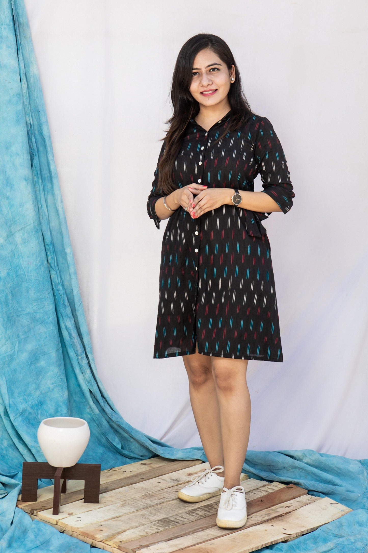 Black ikat shirt dress - www.silayi.in