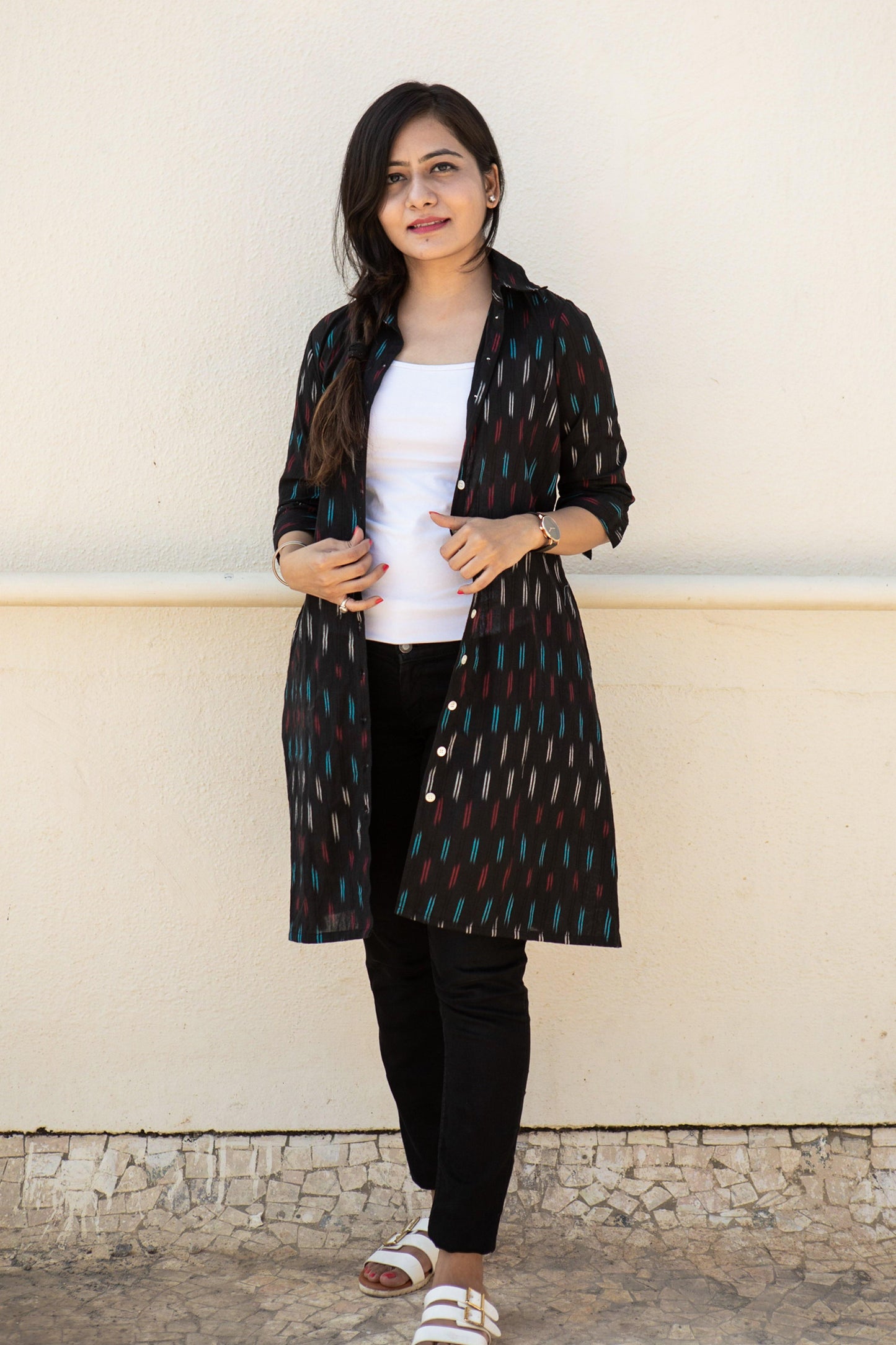 Black ikat shirt dress - www.silayi.in