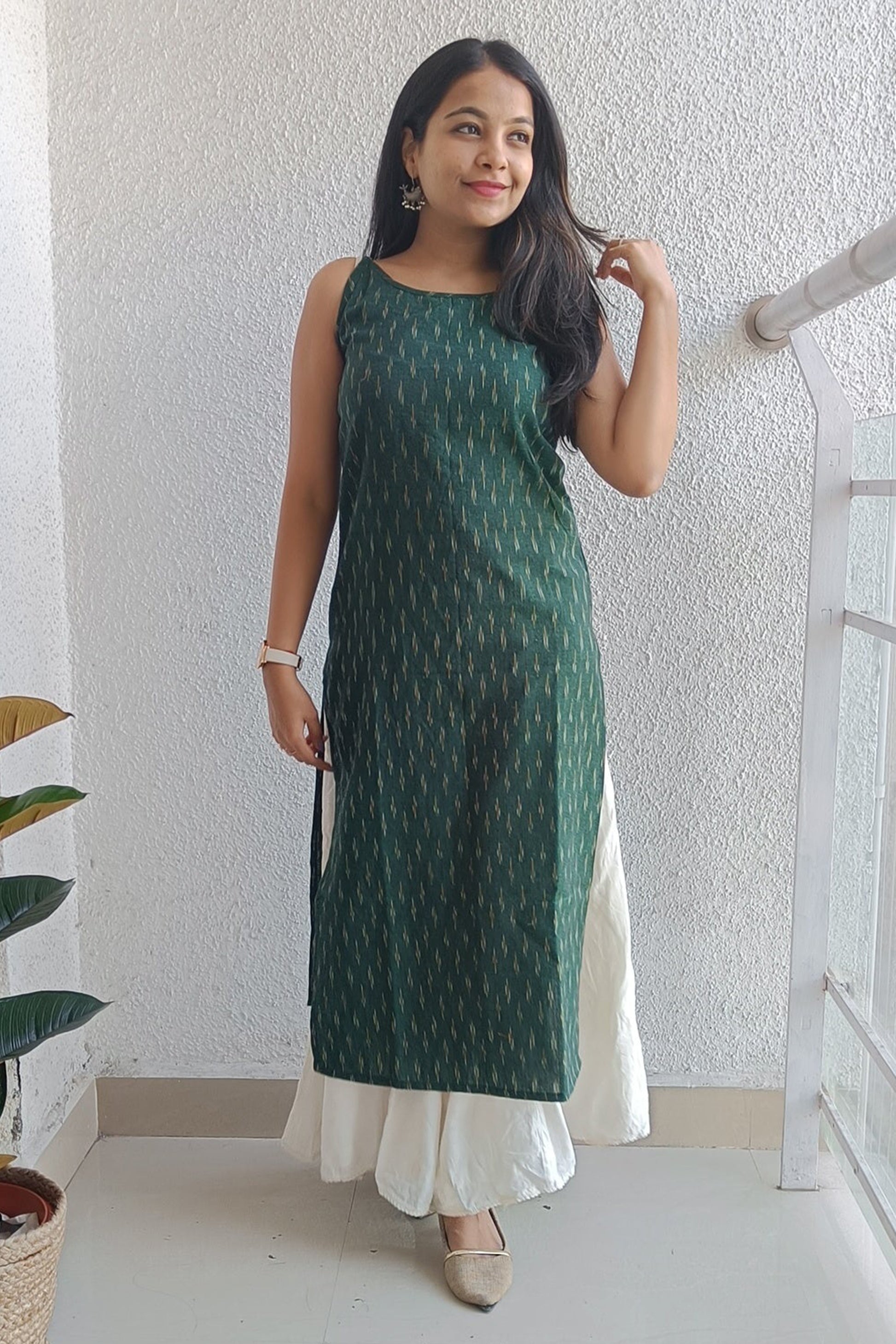 Bottle green ikat kurti - SILAYI