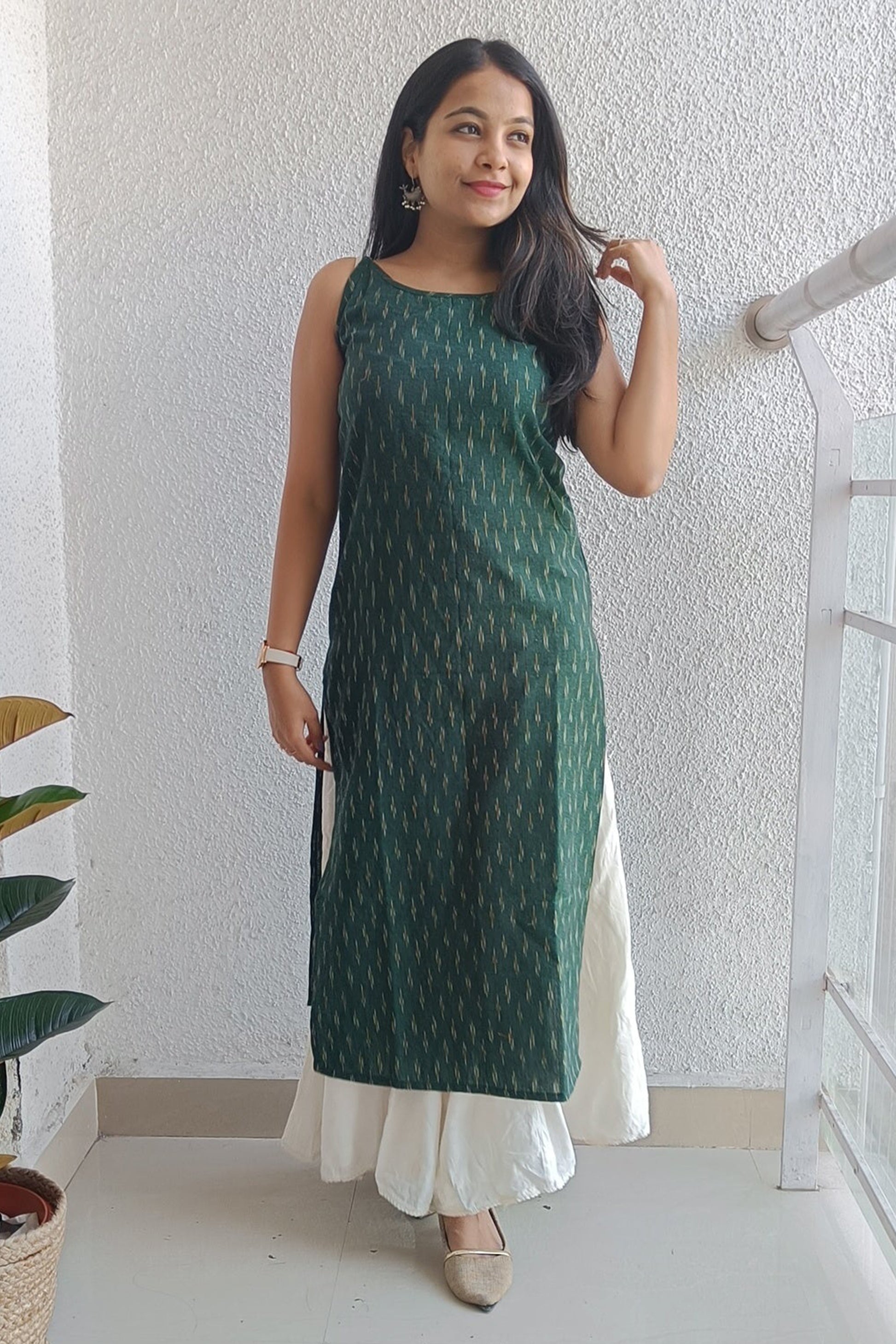 Bottle green ikat kurti - SILAYI