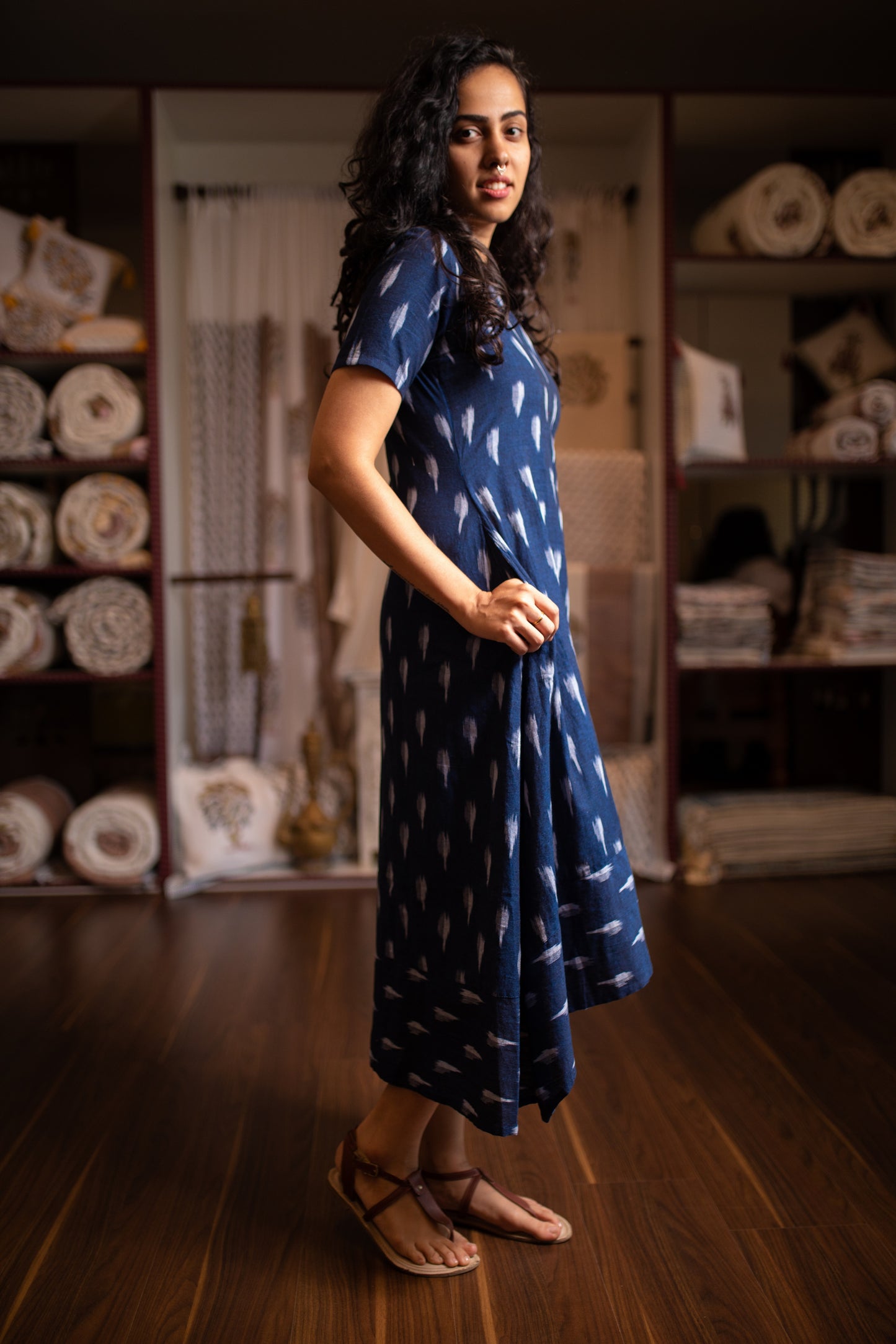 Navy high low Ikat dress - SILAYI