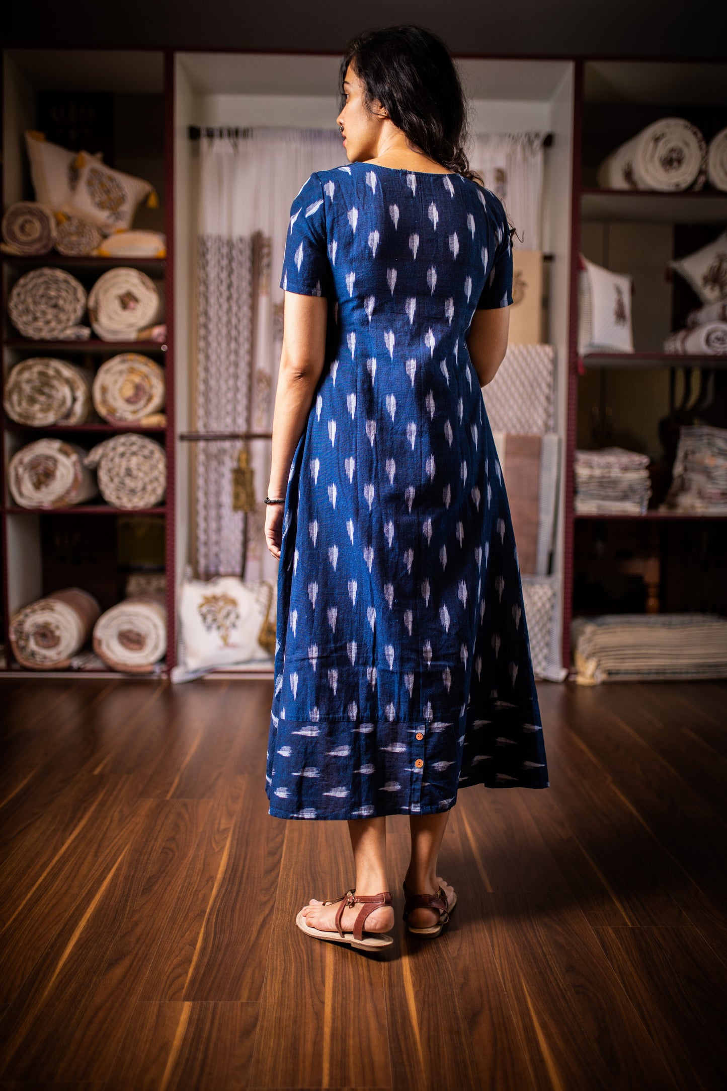 Navy blue high low ikat dress - www.silayi.in