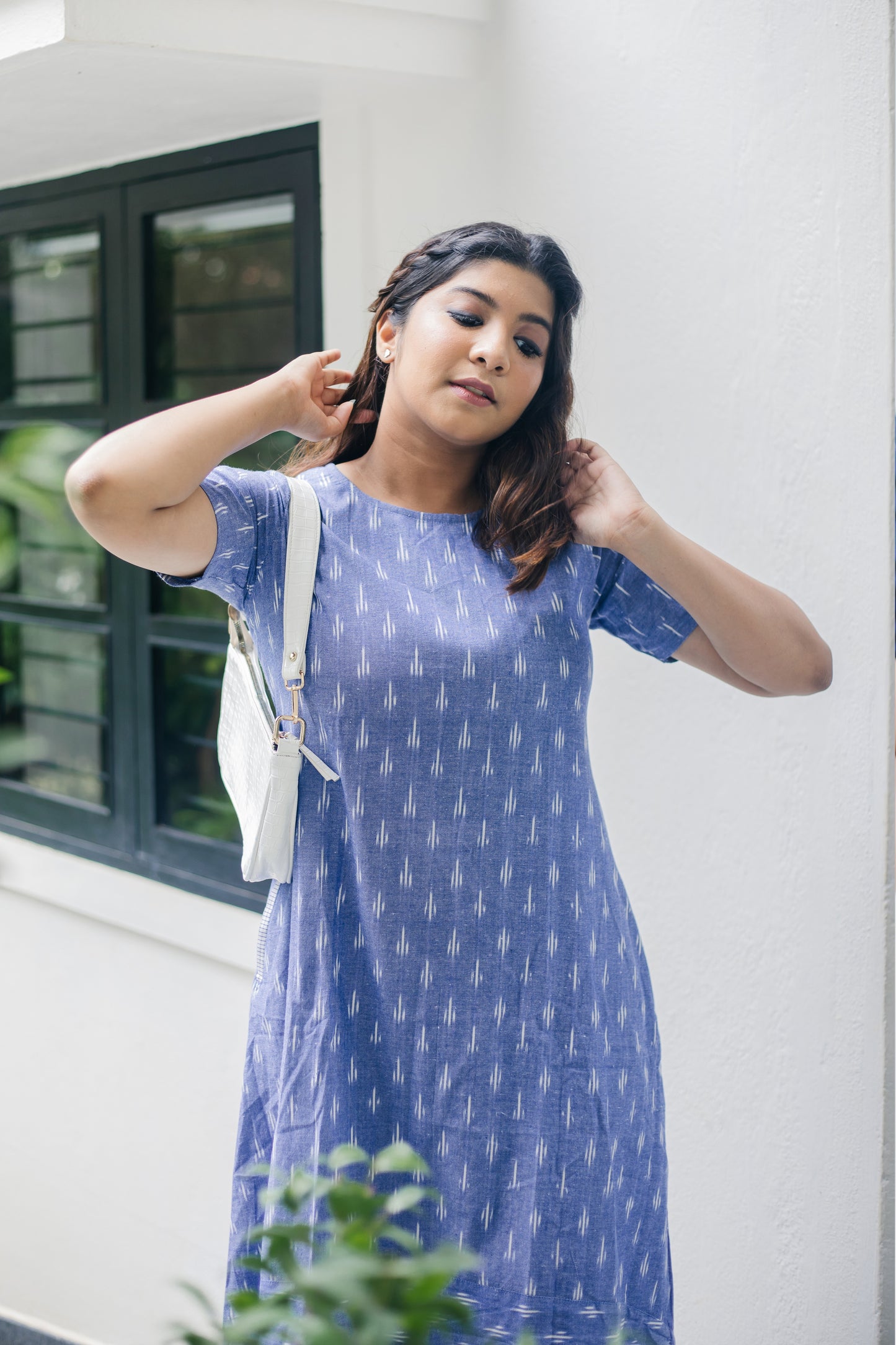 Pastel Blue high-low Ikat dress - SILAYI