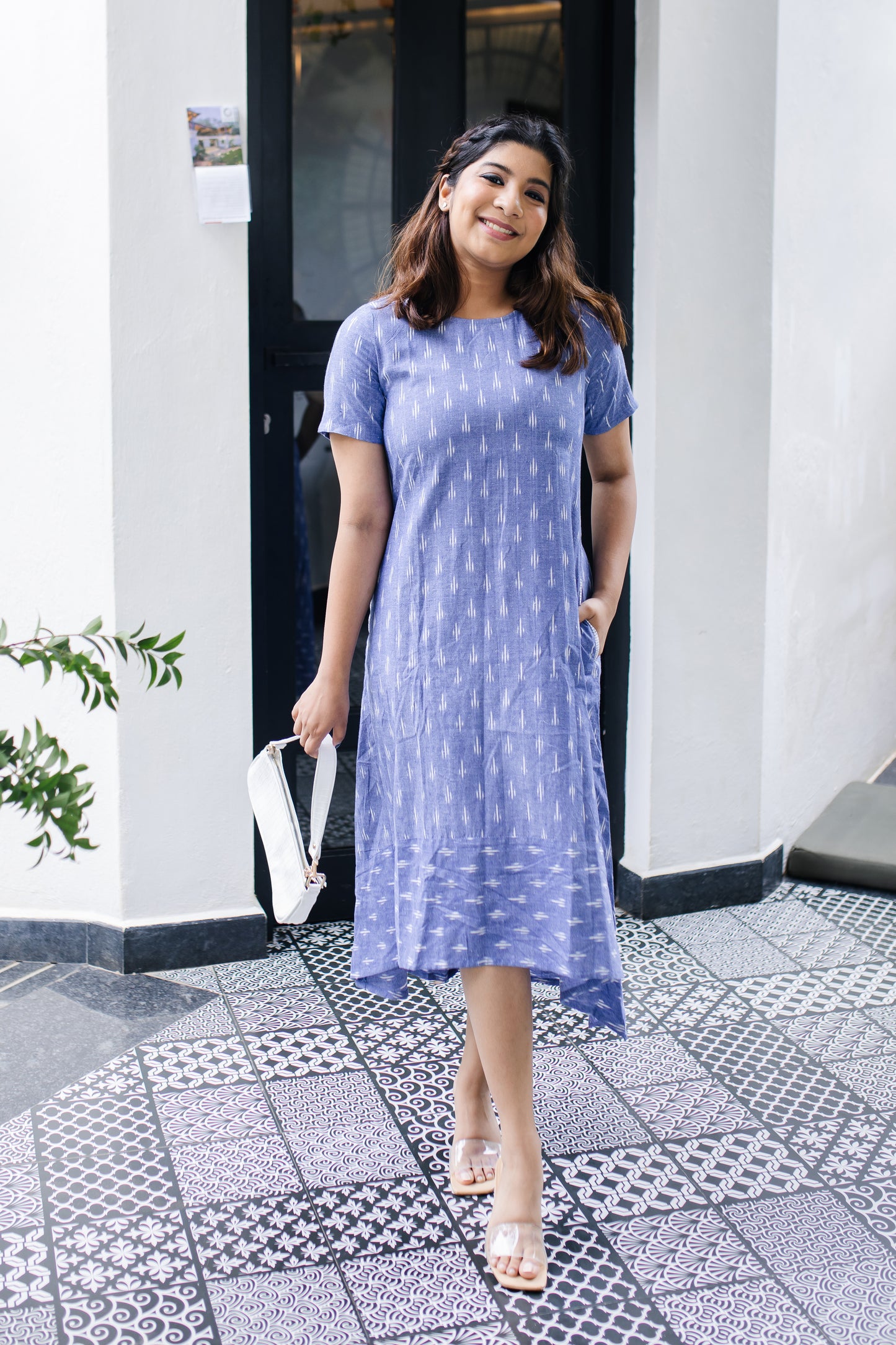 Pastel Blue high-low Ikat dress - SILAYI