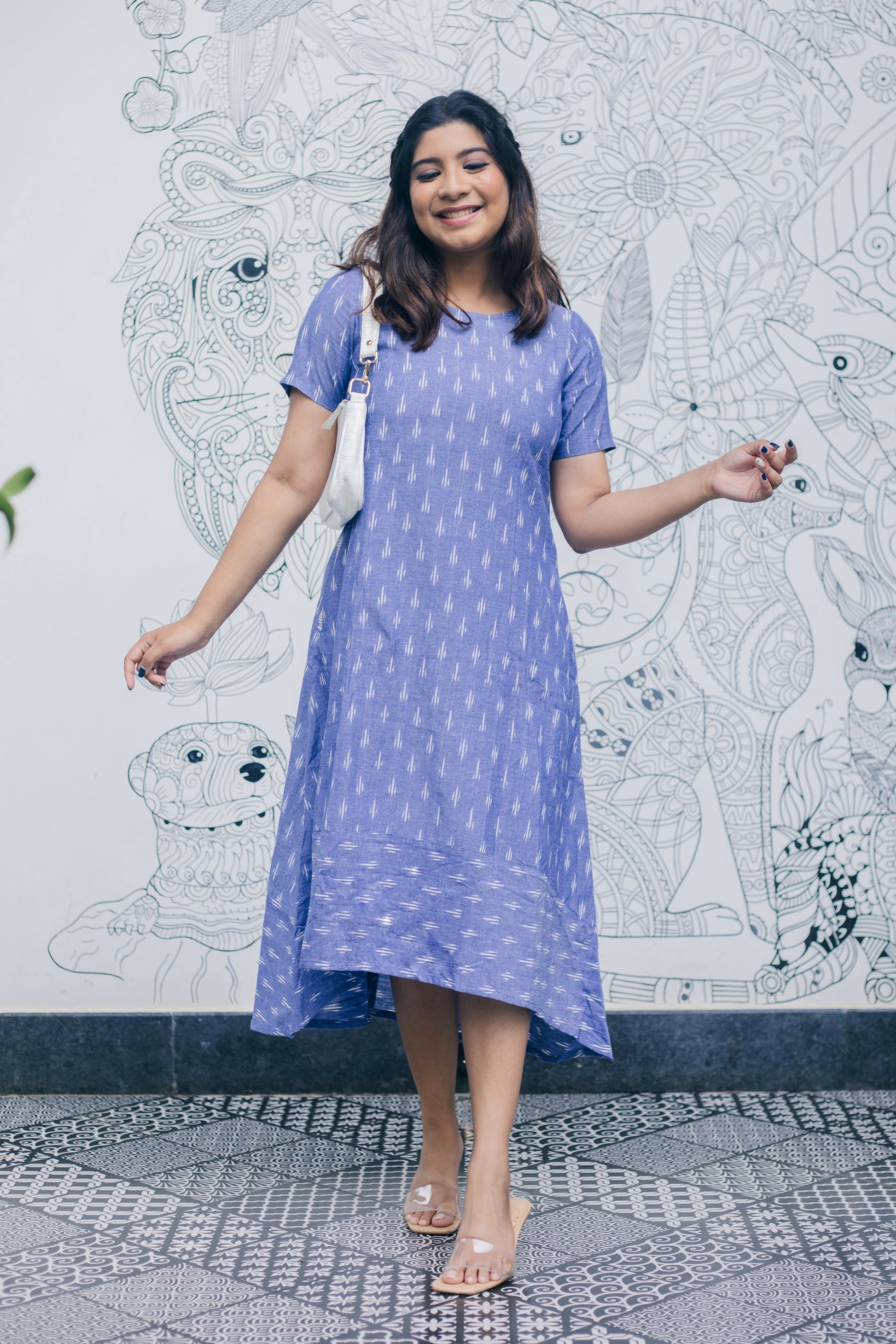 Pastel Blue high-low Ikat dress - SILAYI