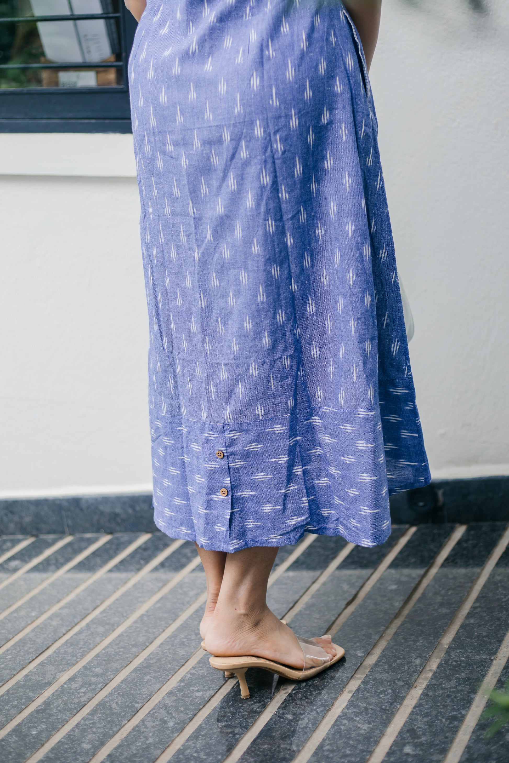 Pastel Blue high-low Ikat dress - SILAYI