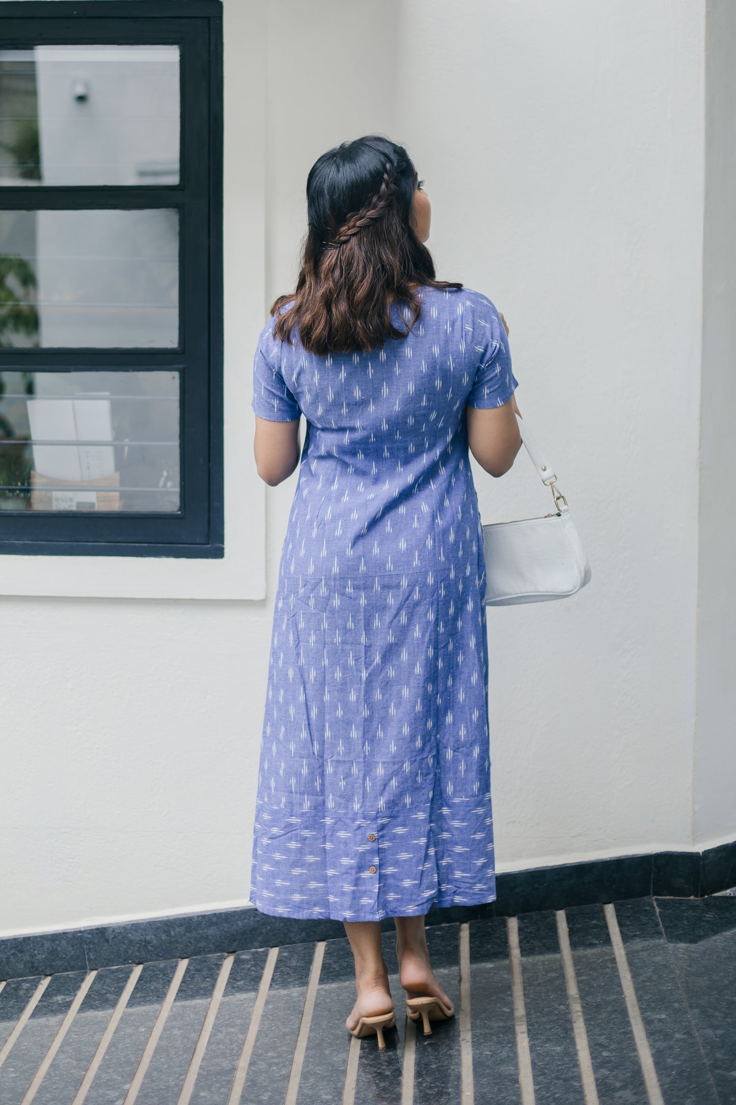 Pastel Blue high-low Ikat dress - SILAYI