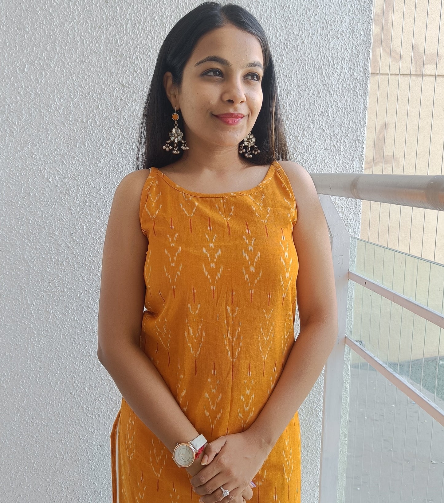 Yellow Red Ikat kurti - SILAYI