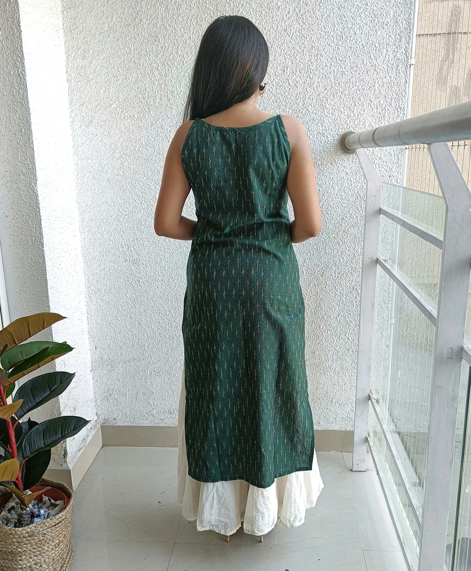 Bottle green ikat kurti - SILAYI